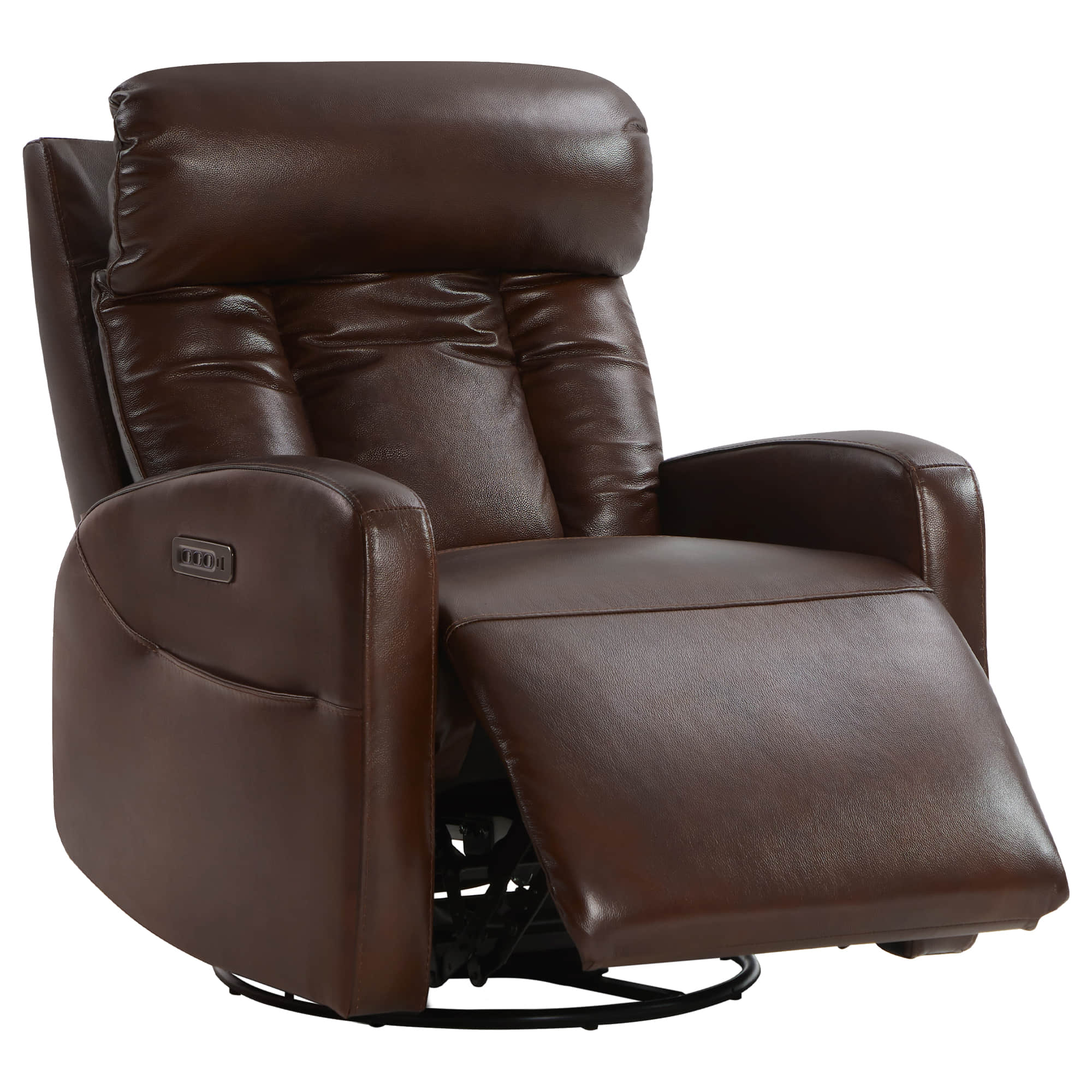 Maxwell Genuine Leather Swivel Glider Recliner with Power Lumbar&Headrest