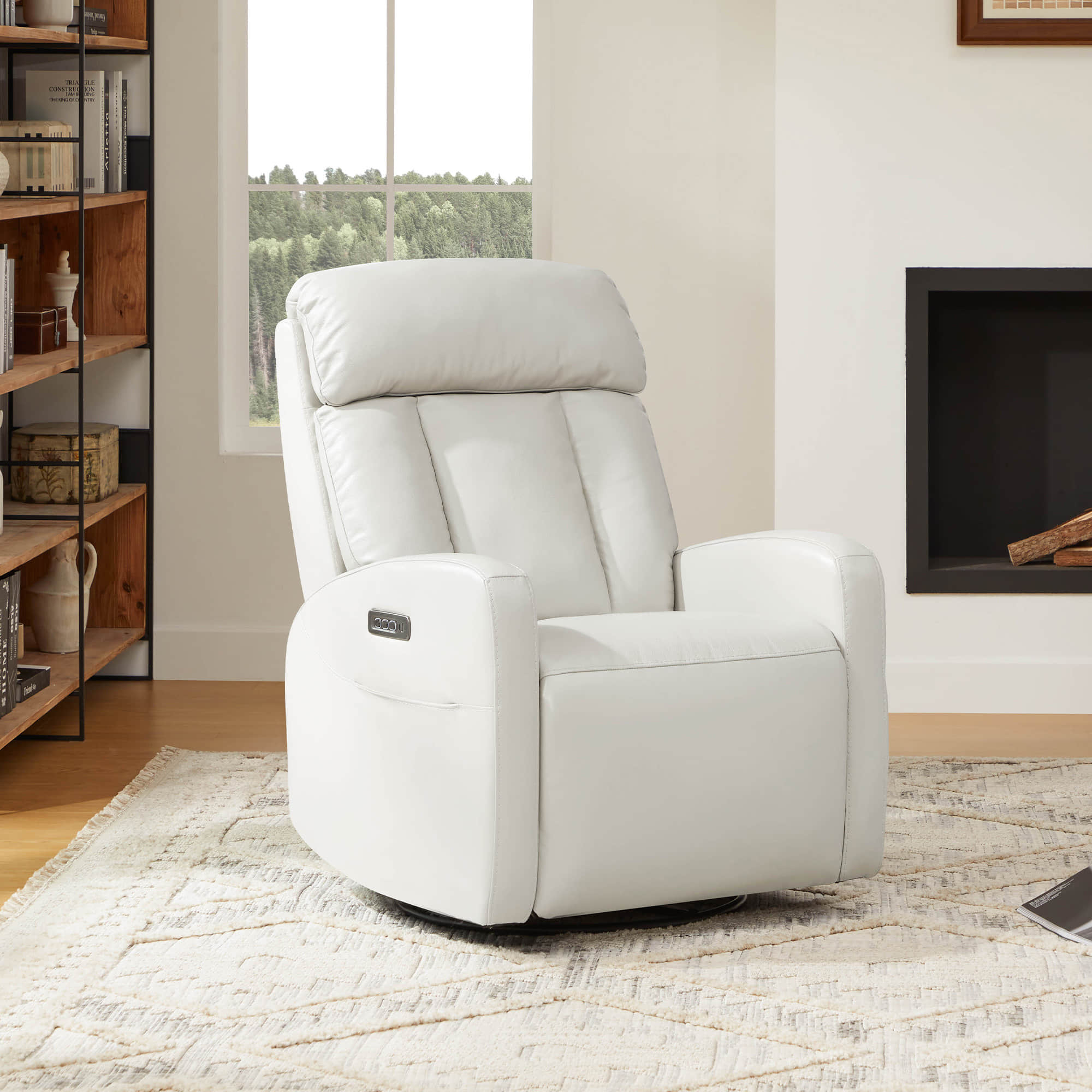 Maxwell Genuine Leather Swivel Glider Recliner with Power Lumbar&Headrest