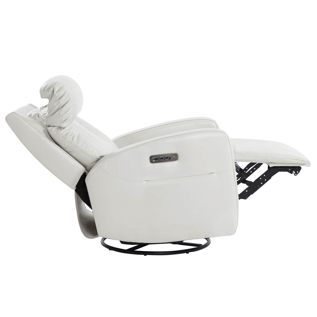 Maxwell Genuine Leather Swivel Glider Recliner with Power Lumbar&Headrest