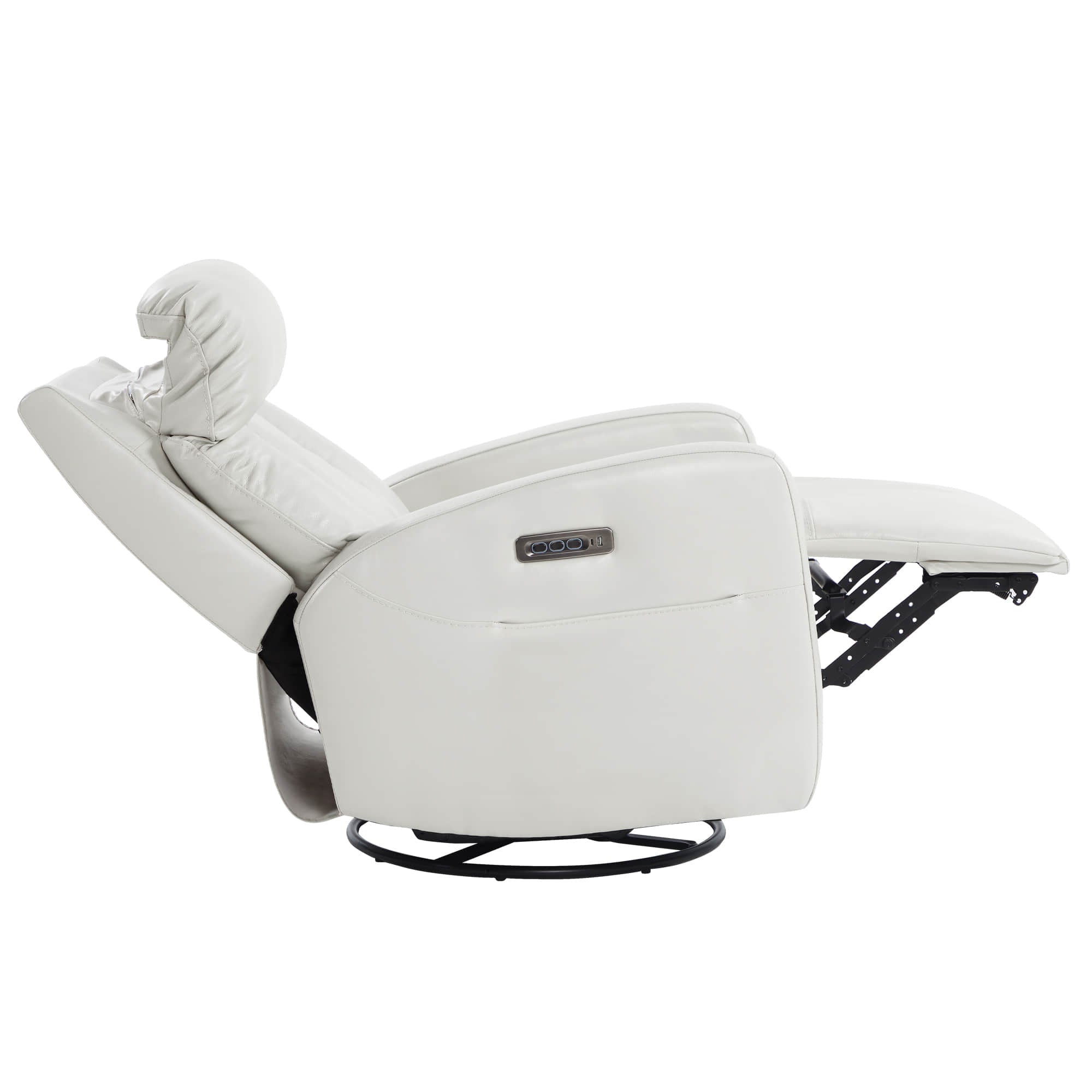 Maxwell Genuine Leather Swivel Glider Recliner with Power Lumbar&Headrest