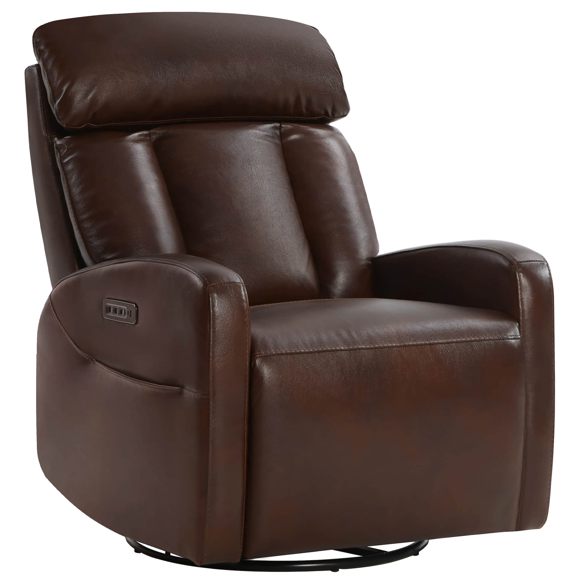Maxwell Genuine Leather Swivel Glider Recliner with Power Lumbar&Headrest