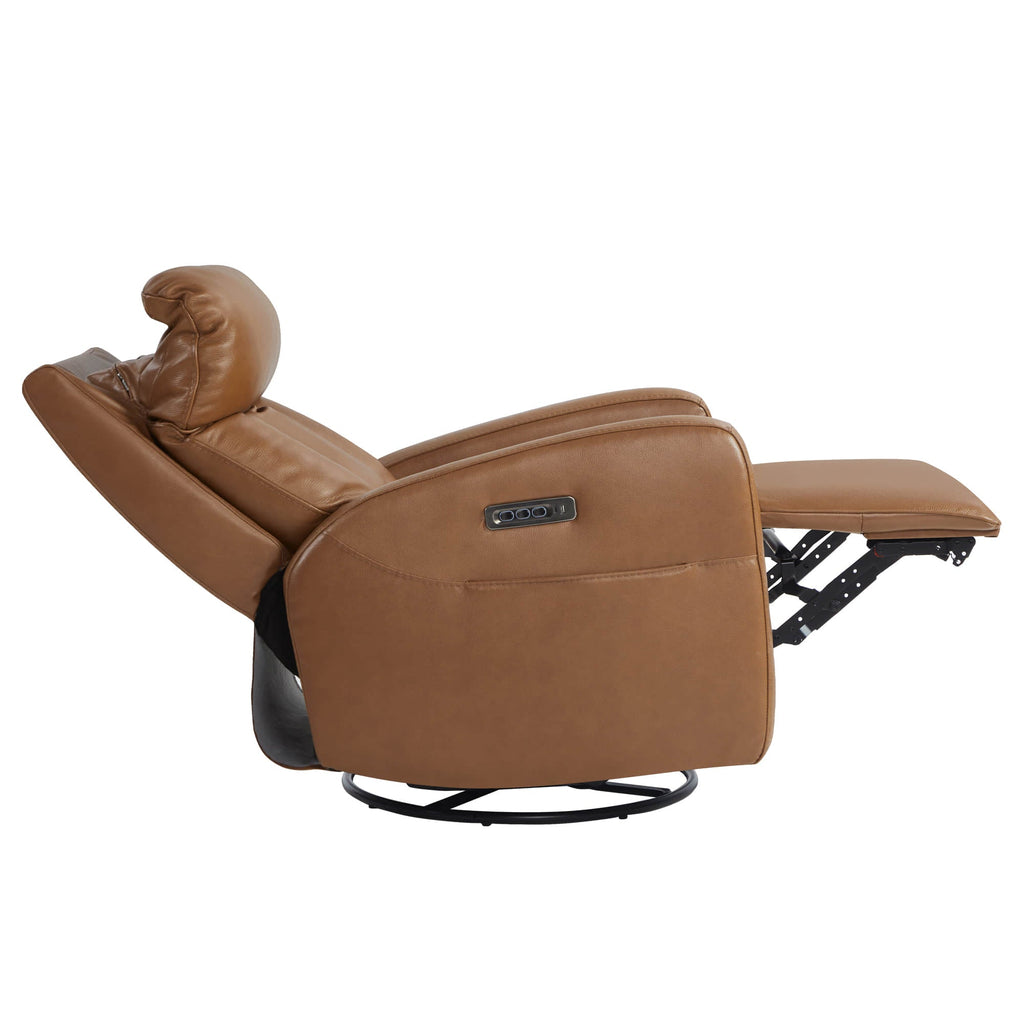 Maxwell Genuine Leather Swivel Glider Recliner with Power Lumbar&Headrest