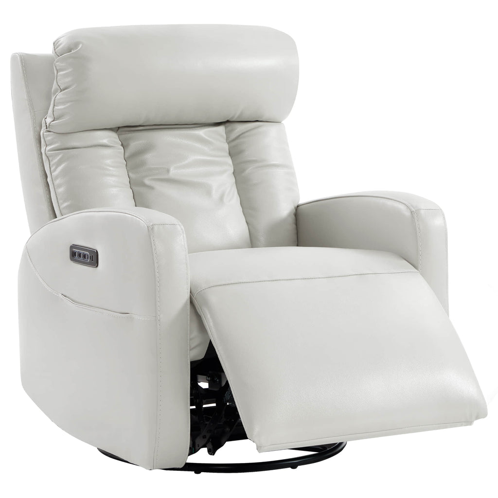 Maxwell Genuine Leather Swivel Glider Recliner with Power Lumbar&Headrest