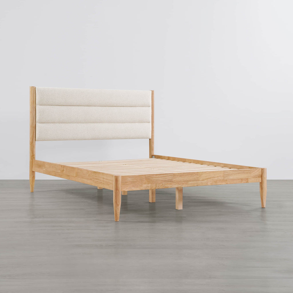 Solace Queen Solid Wood Boucle Upholstered Bed