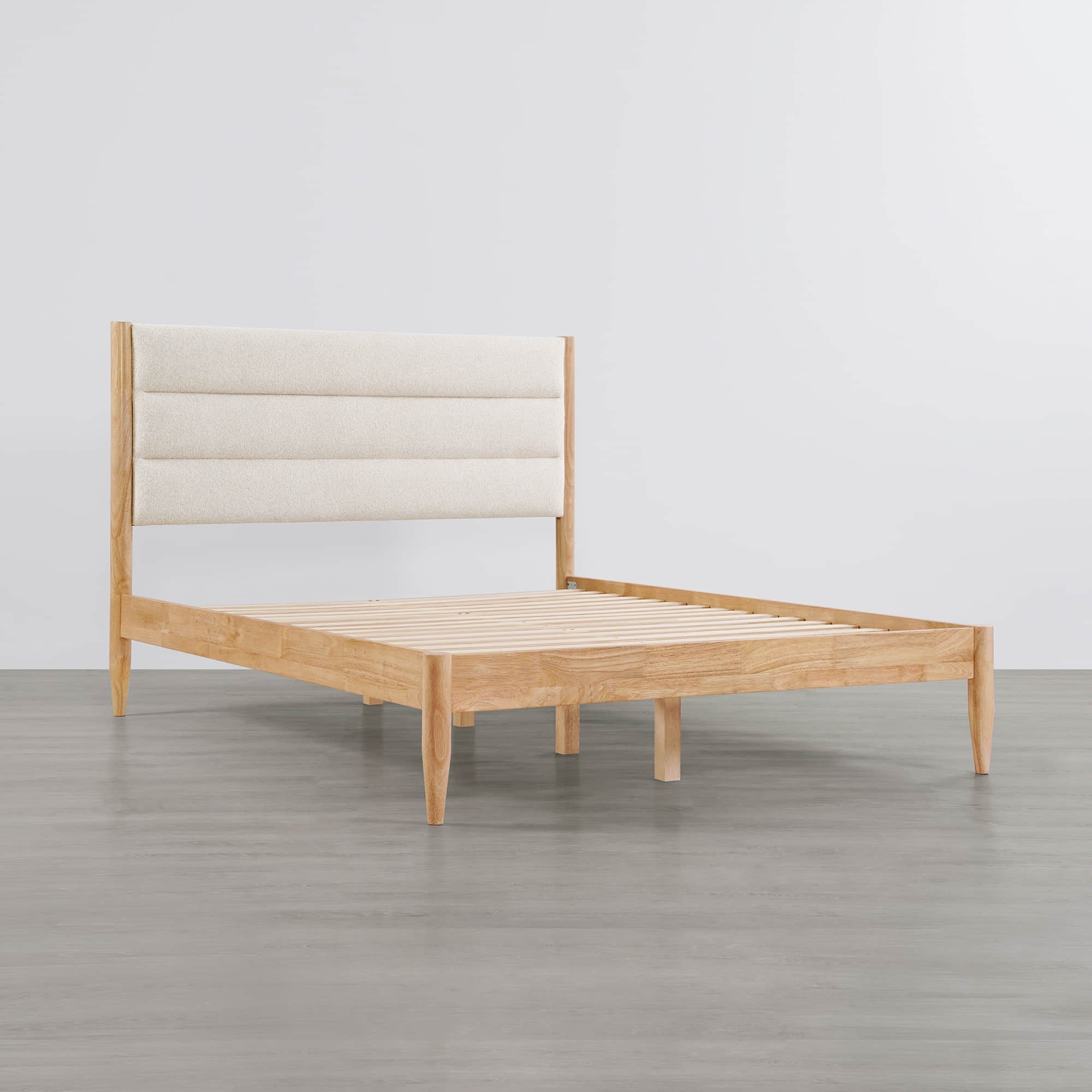 Solace Queen Solid Wood Boucle Upholstered Bed