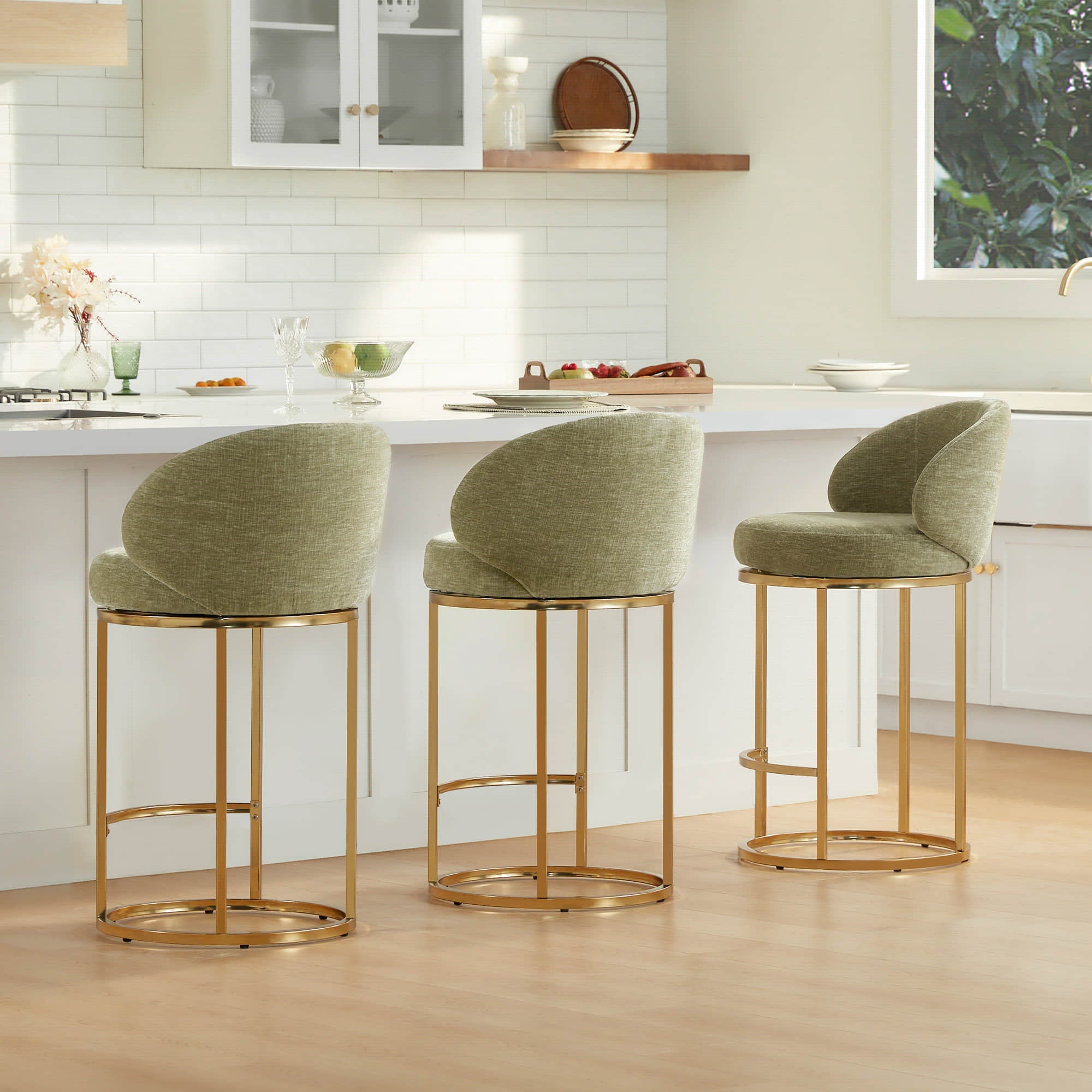 Tanya Modern Chenille Swivel Counter Stool