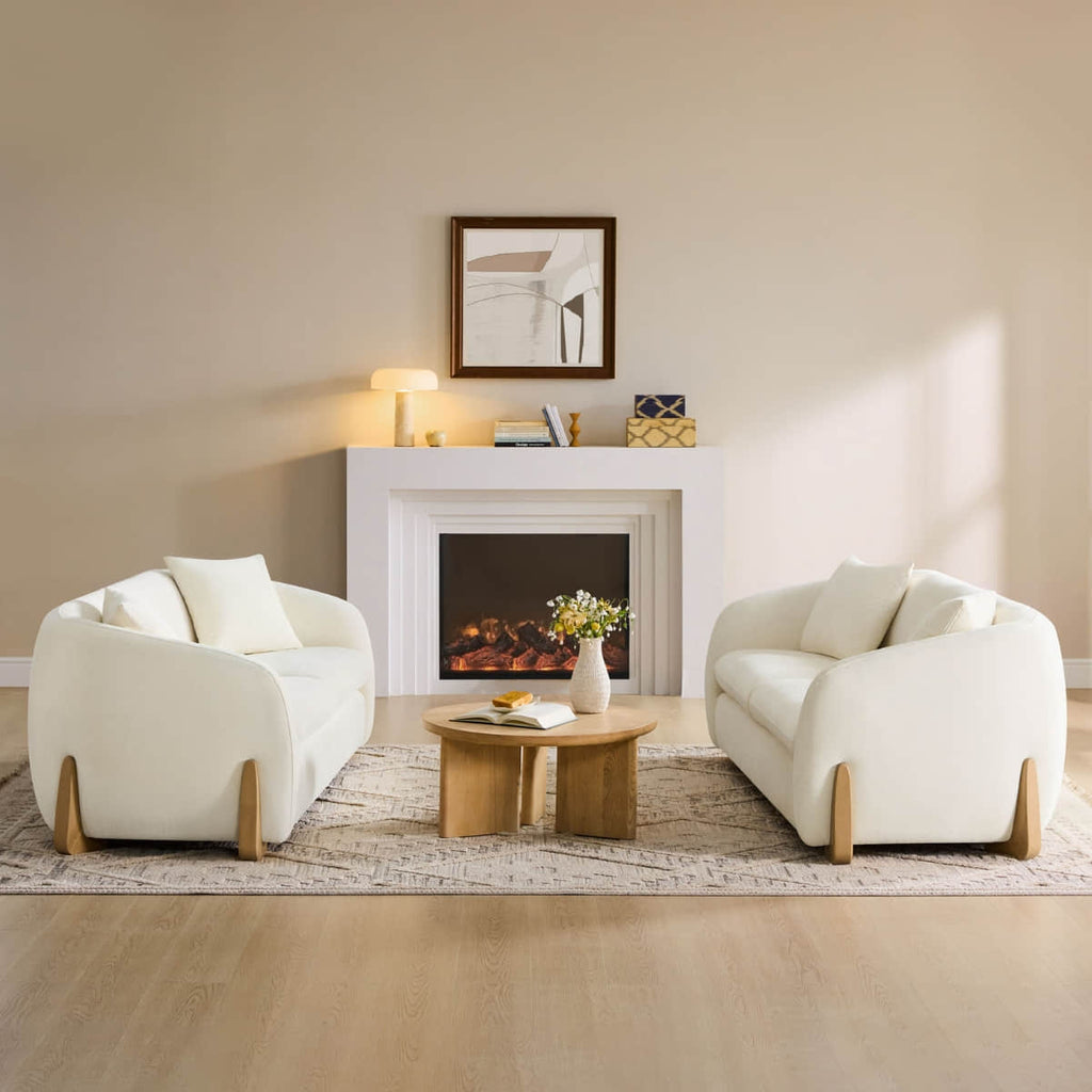 Teleri Modern Curved Chenille Sofa with Solid Birch Wood Legs