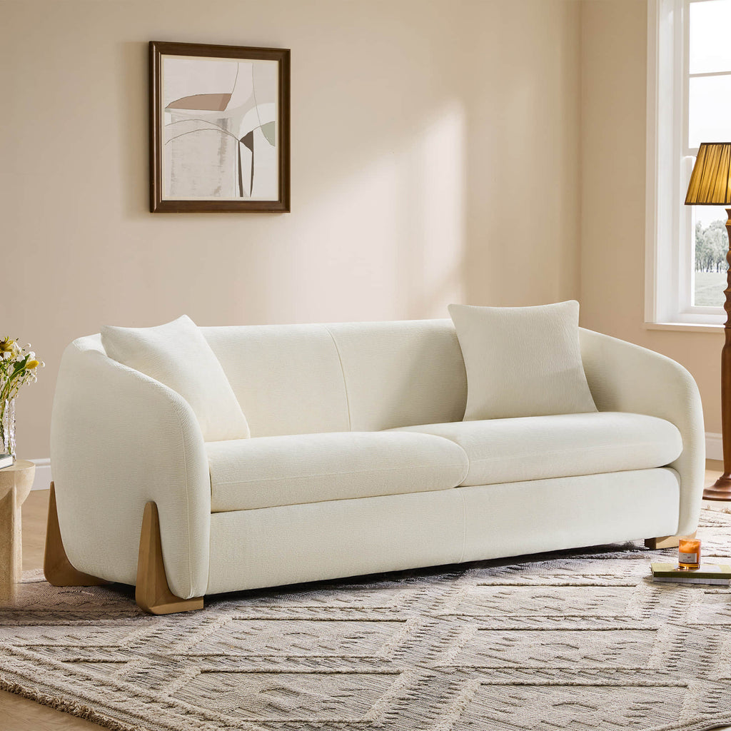 Teleri Modern Curved Chenille Sofa with Solid Birch Wood Legs
