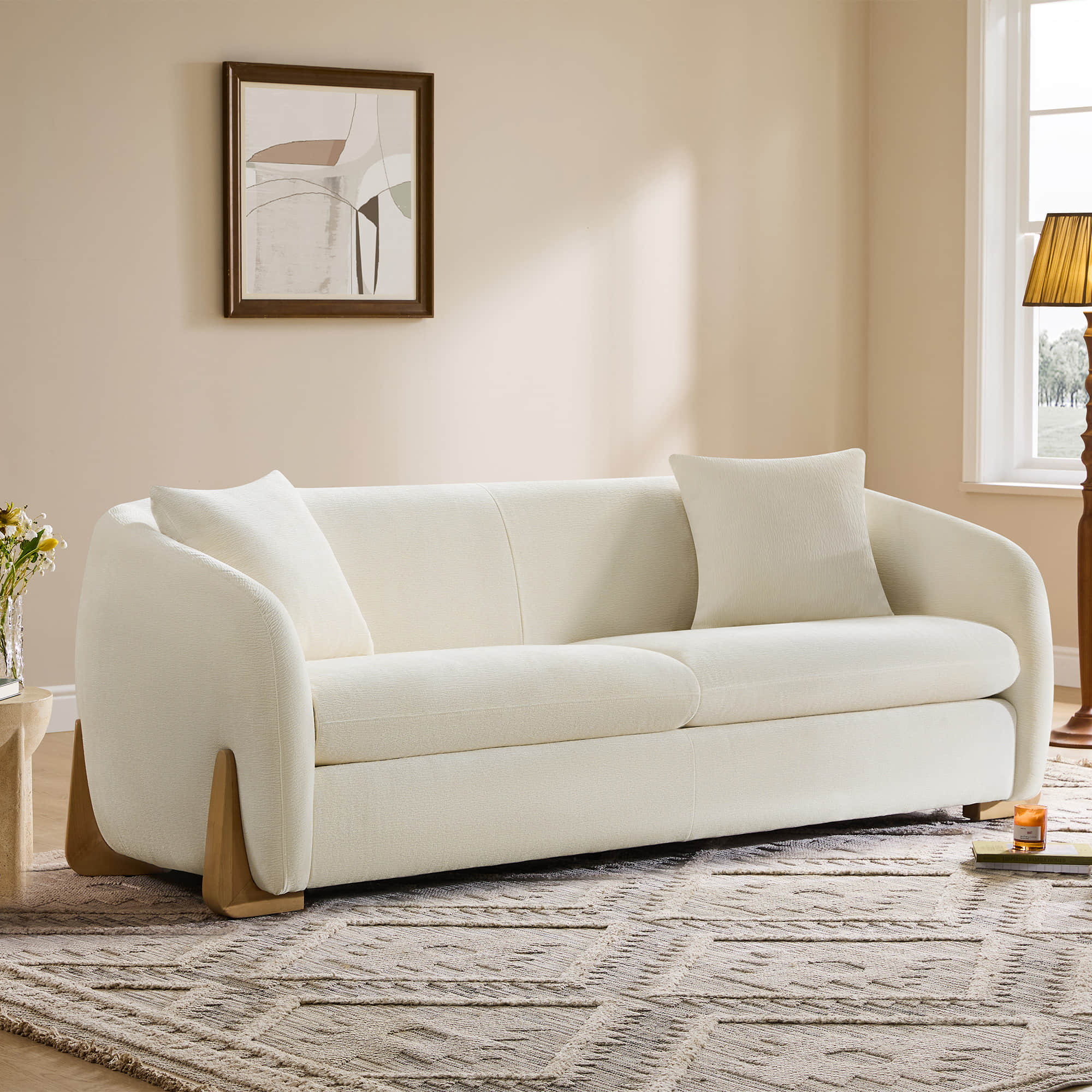 Teleri Modern Curved Chenille Sofa with Solid Birch Wood Legs