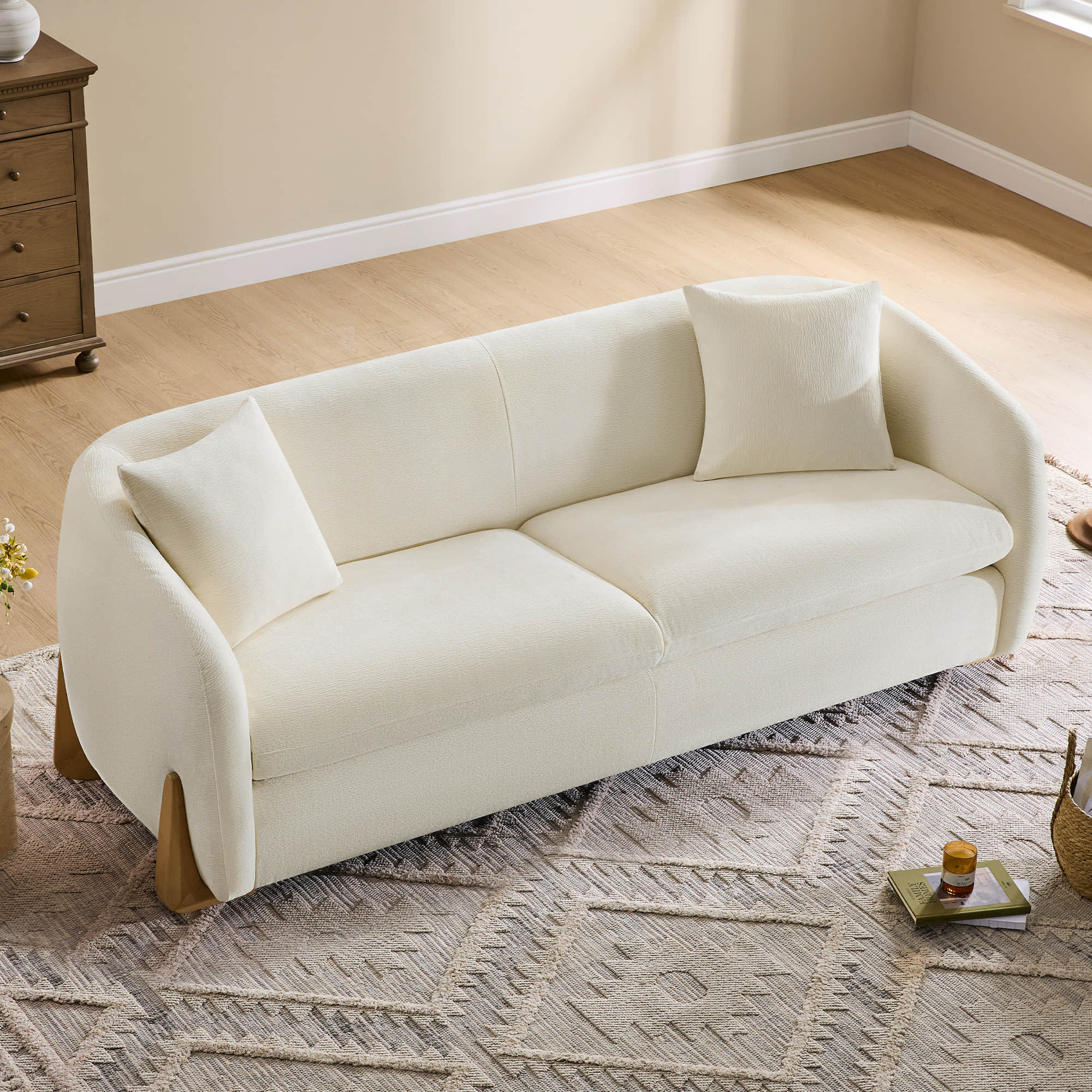 Teleri Modern Curved Chenille Sofa with Solid Birch Wood Legs