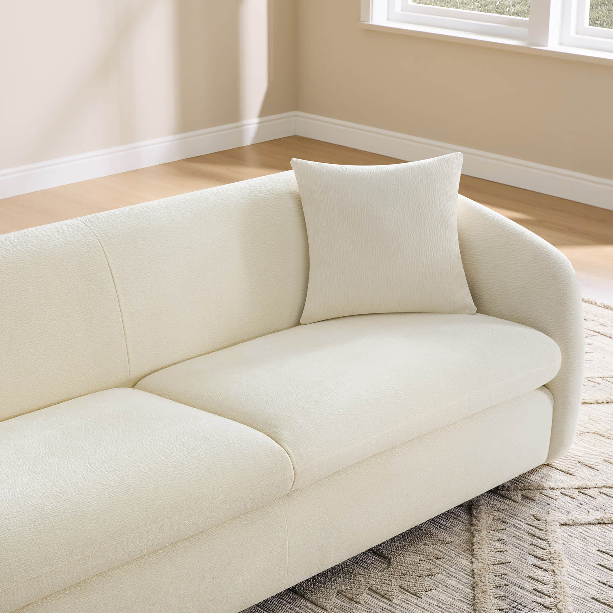 Teleri Modern Curved Chenille Sofa with Solid Birch Wood Legs