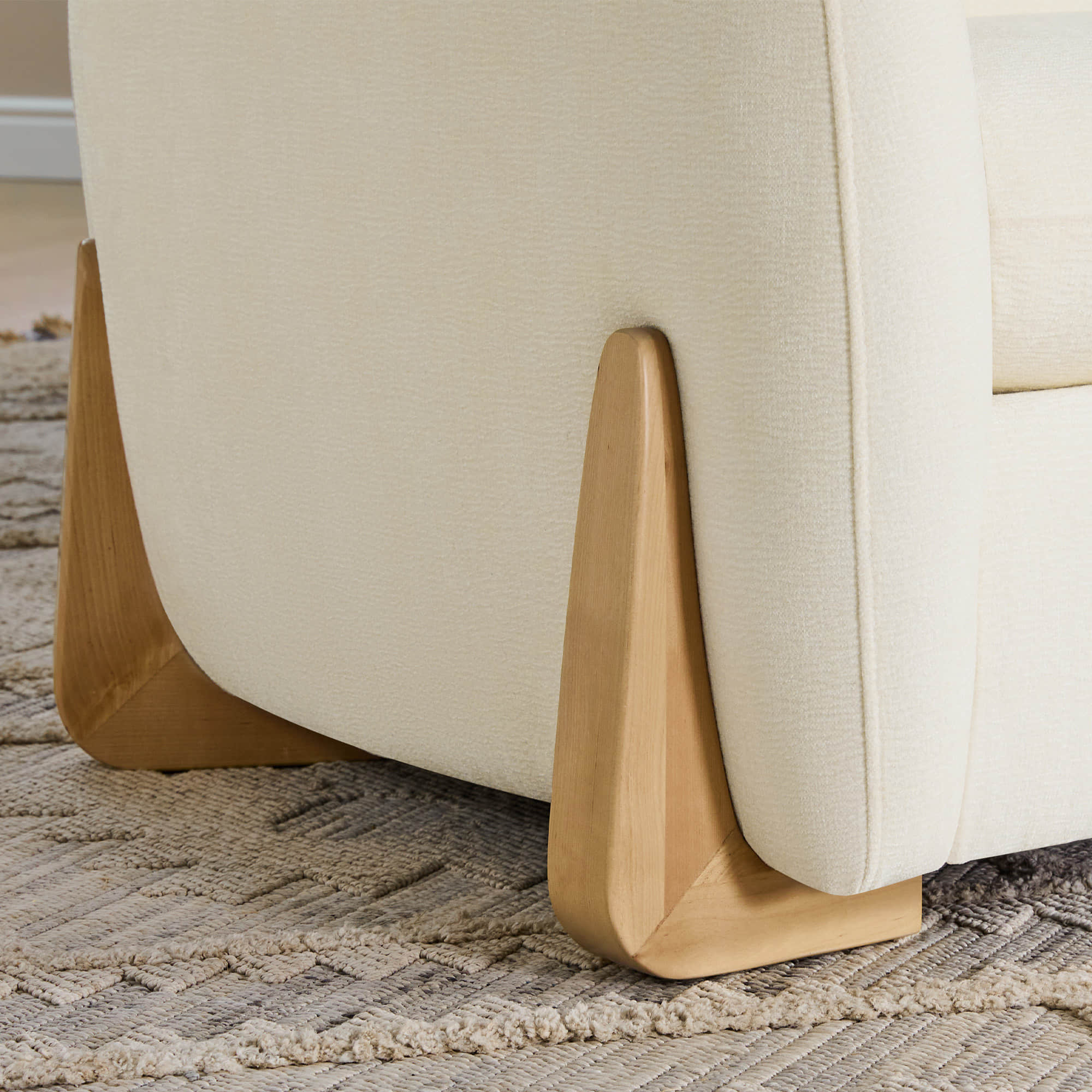 Teleri Modern Curved Chenille Sofa with Solid Birch Wood Legs