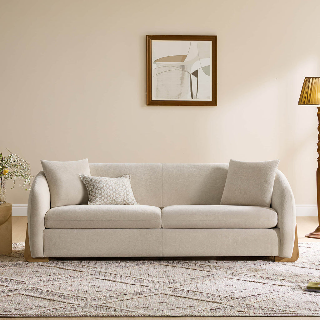Teleri Modern Curved Chenille Sofa with Solid Birch Wood Legs