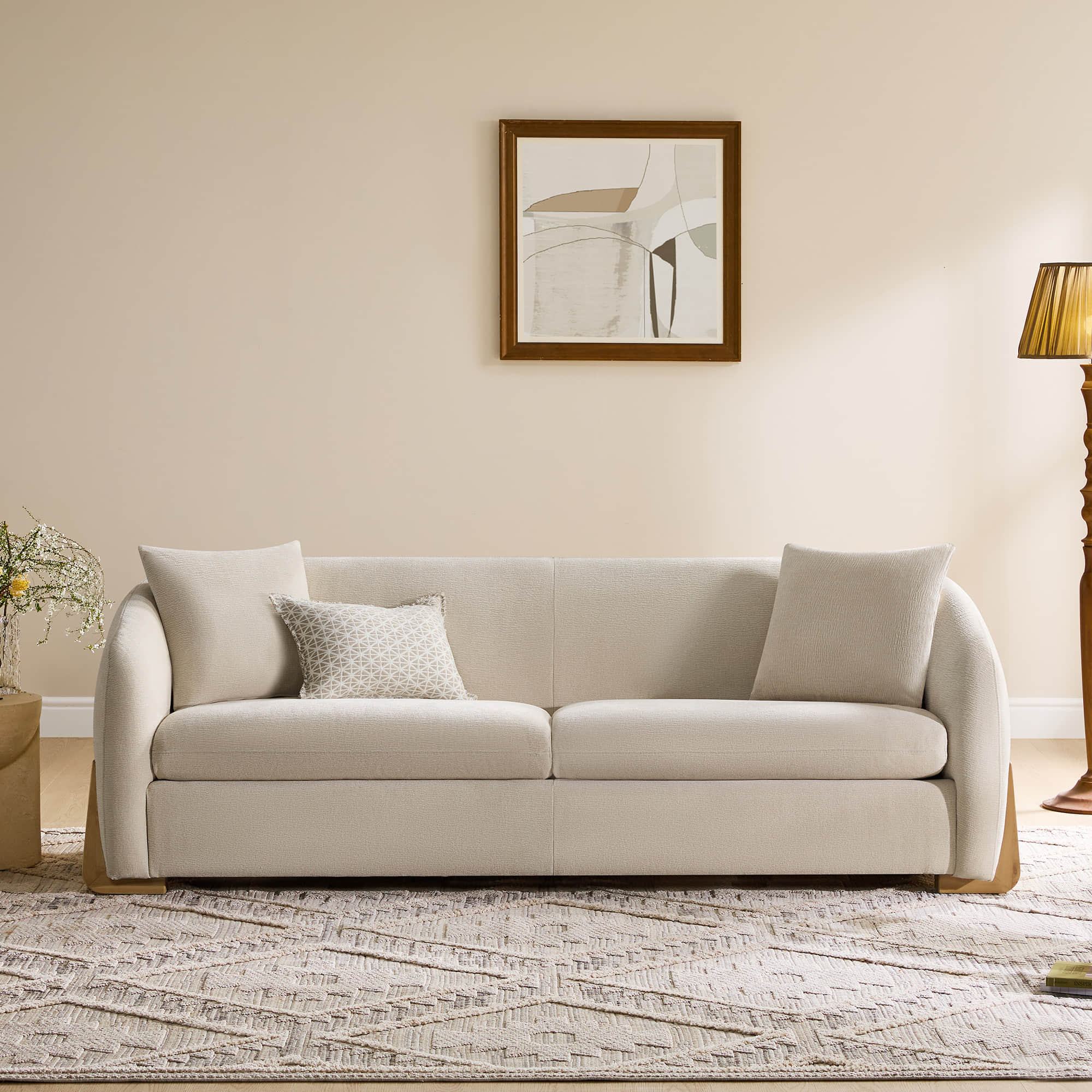 Teleri Modern Curved Chenille Sofa with Solid Birch Wood Legs
