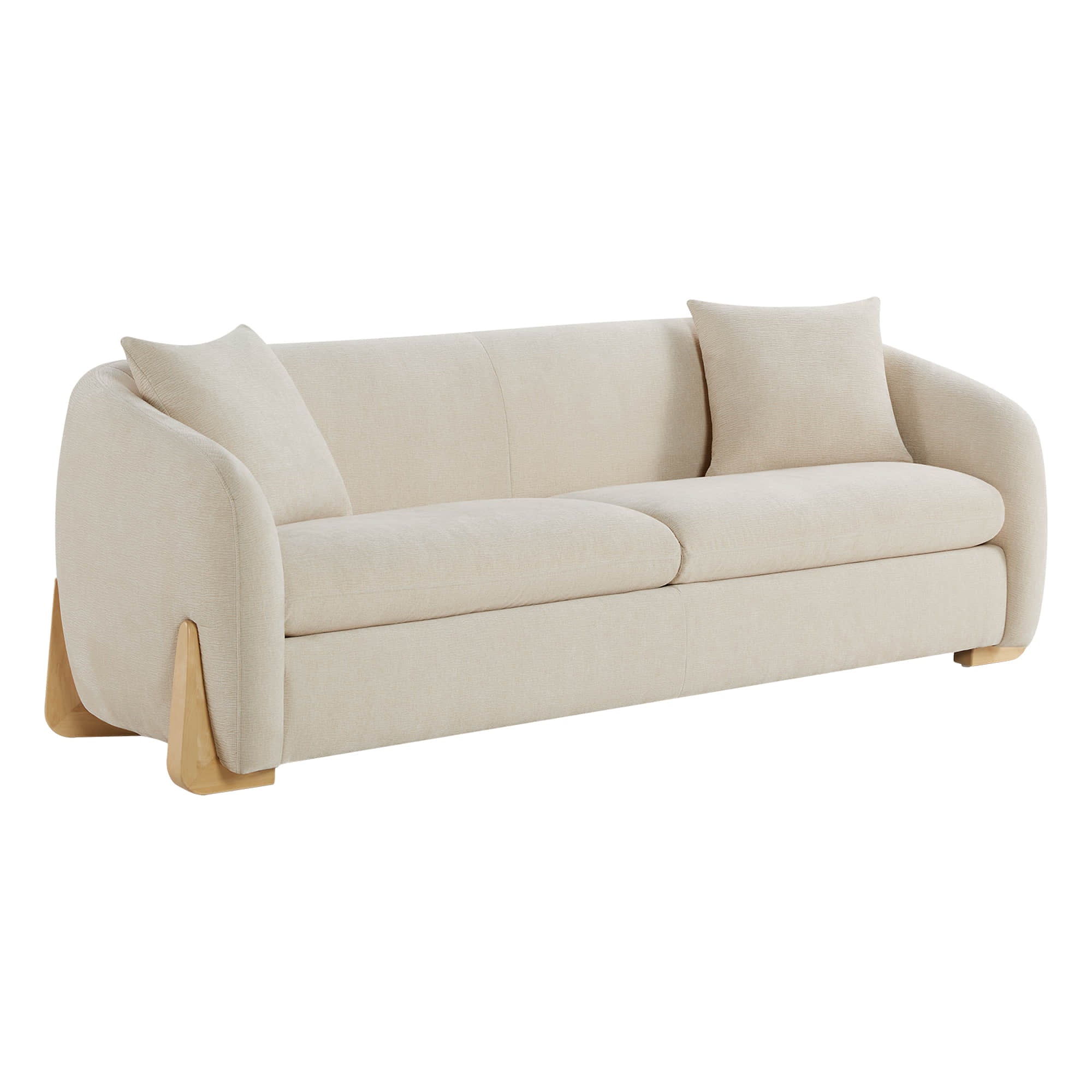 Teleri Modern Curved Chenille Sofa with Solid Birch Wood Legs