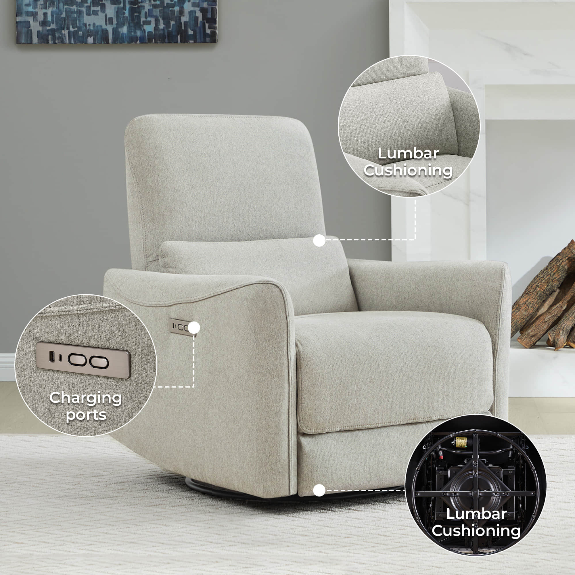 Tracee Power Swivel Nursery Glider Recliner