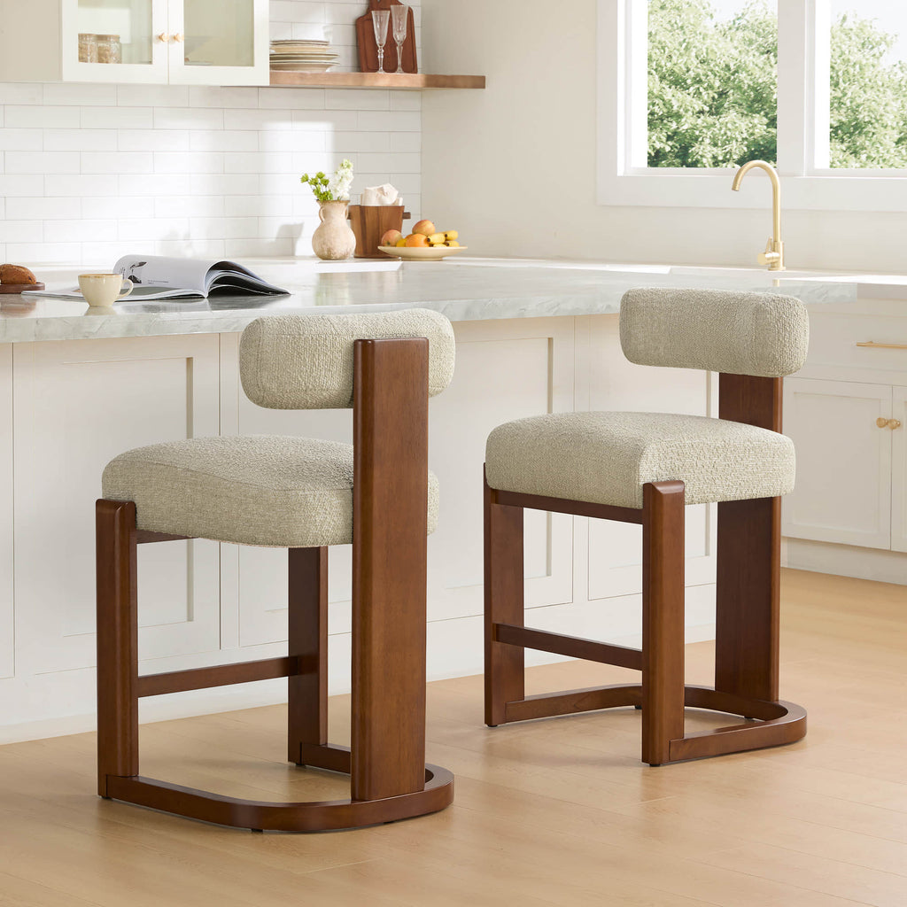 Troy Boucle Counter Stools With Solid Wood