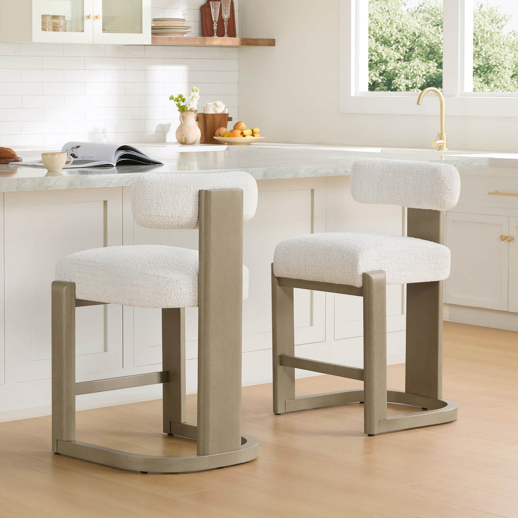 Troy Boucle Counter Stools With Solid Wood
