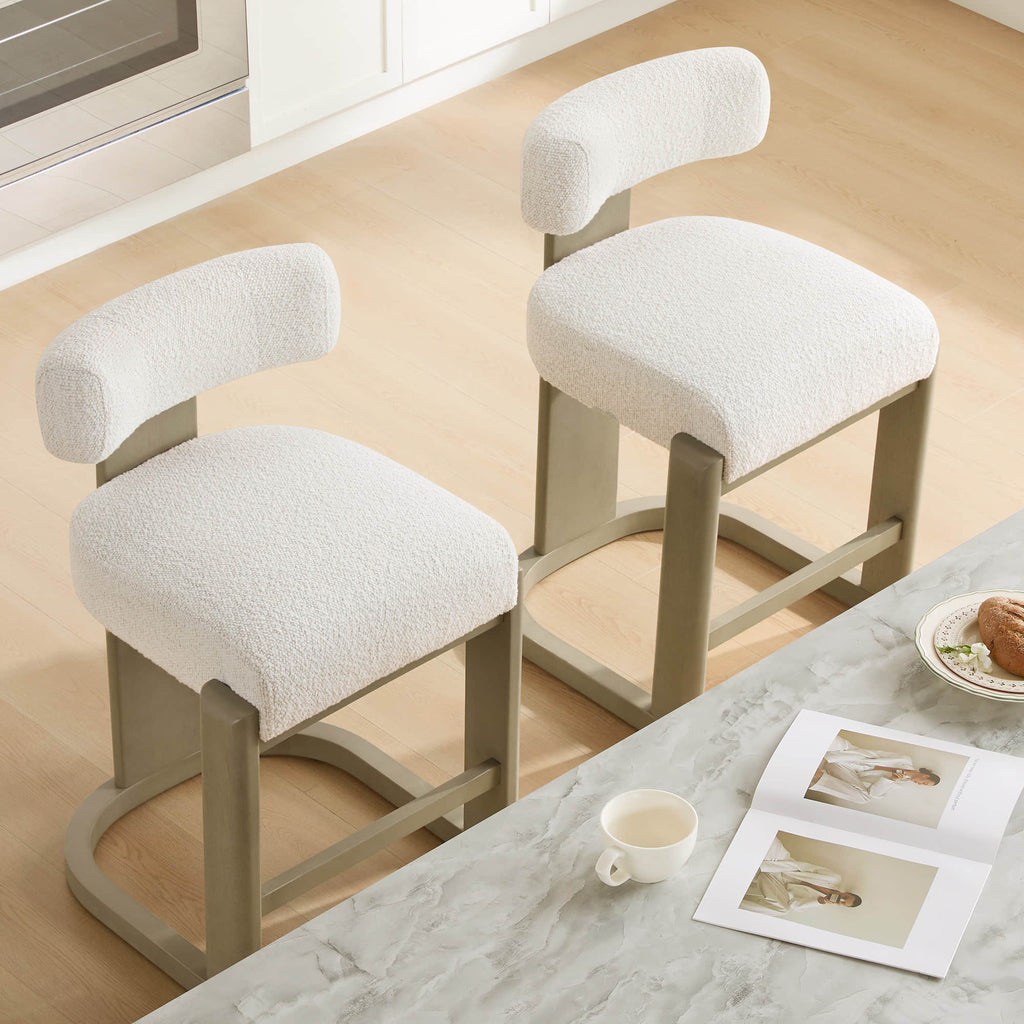 Troy Boucle Counter Stools With Solid Wood