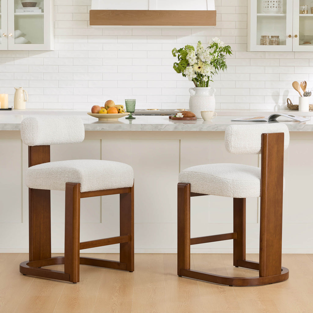 Troy Boucle Counter Stools With Solid Wood