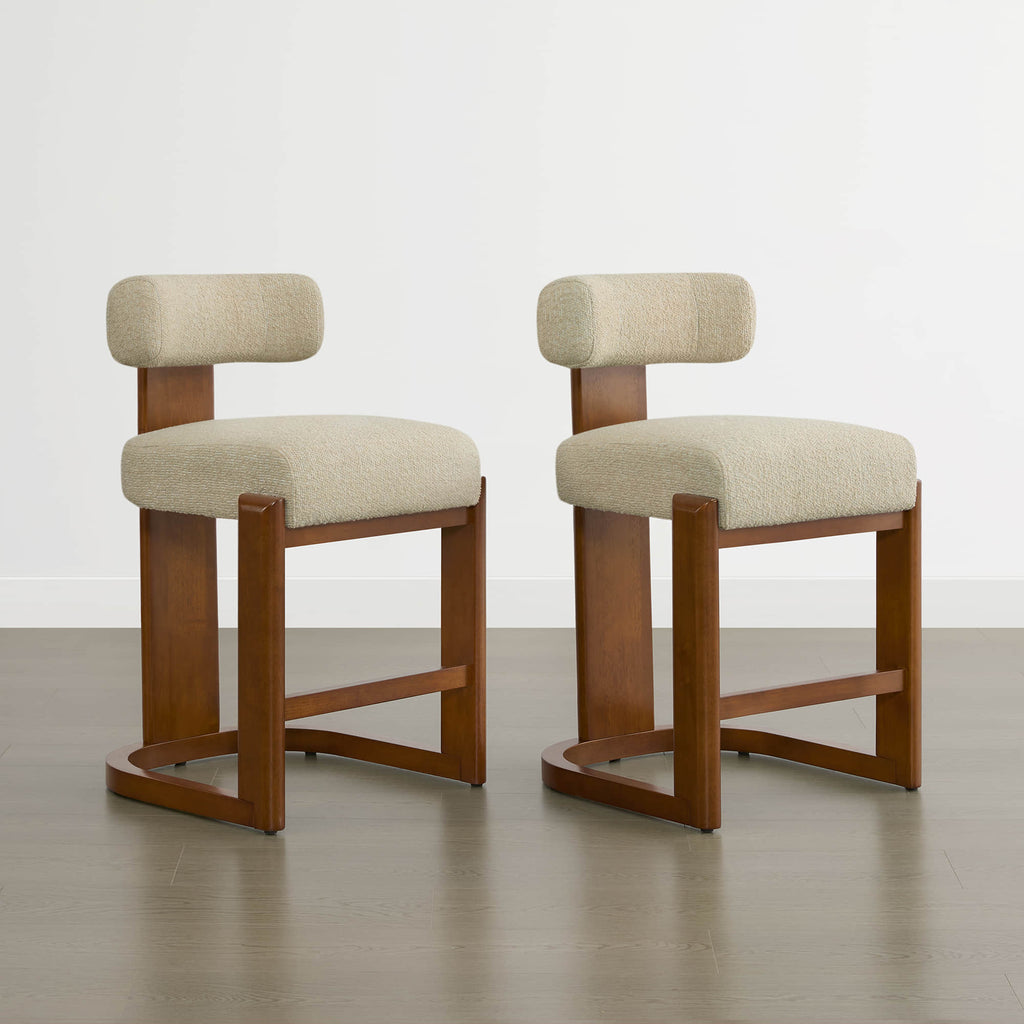 Troy Boucle Counter Stools With Solid Wood