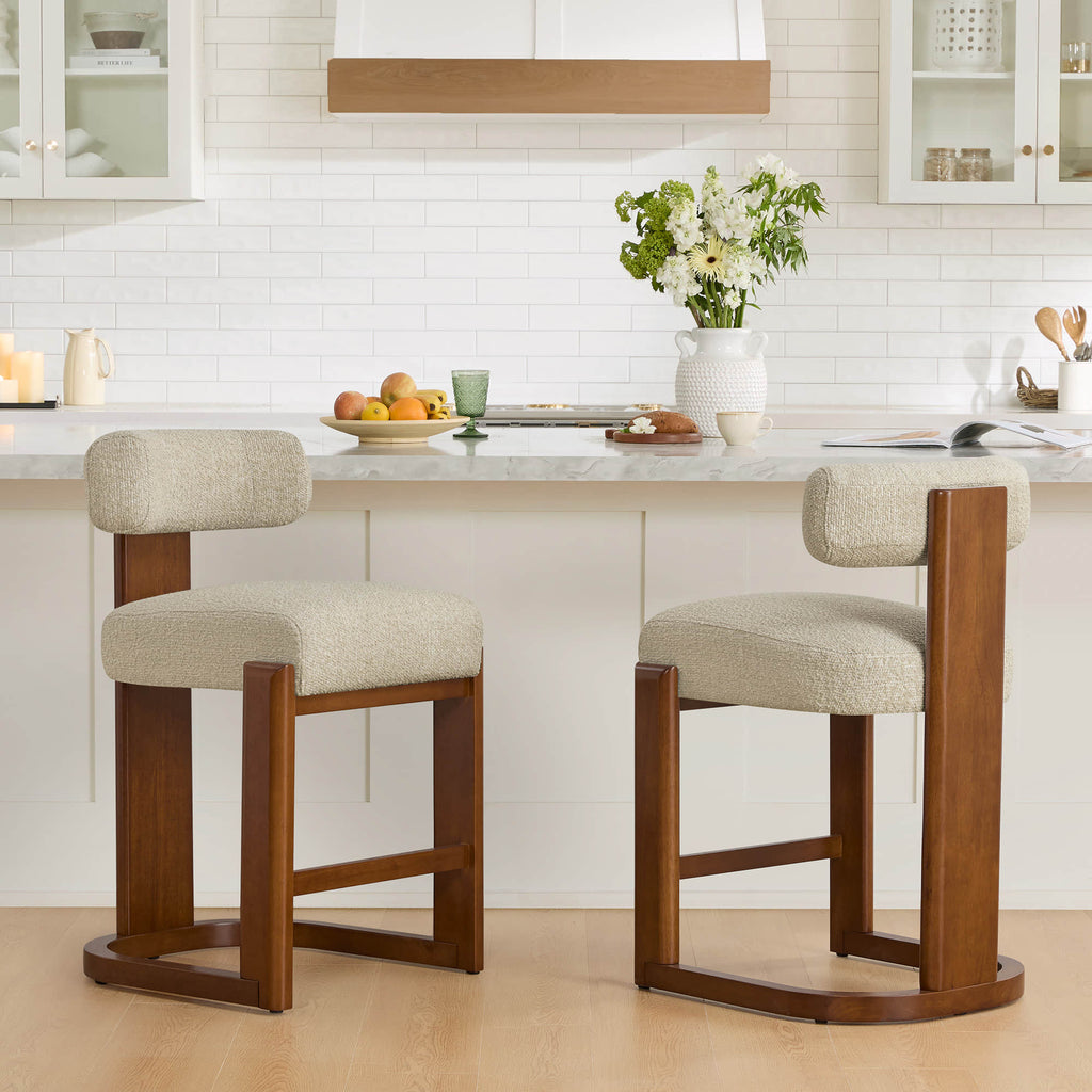 Troy Boucle Counter Stools With Solid Wood