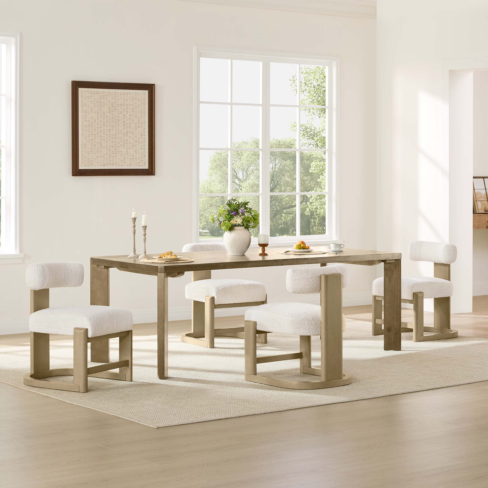 Troy Boucle Dining Chair With Solid Wood