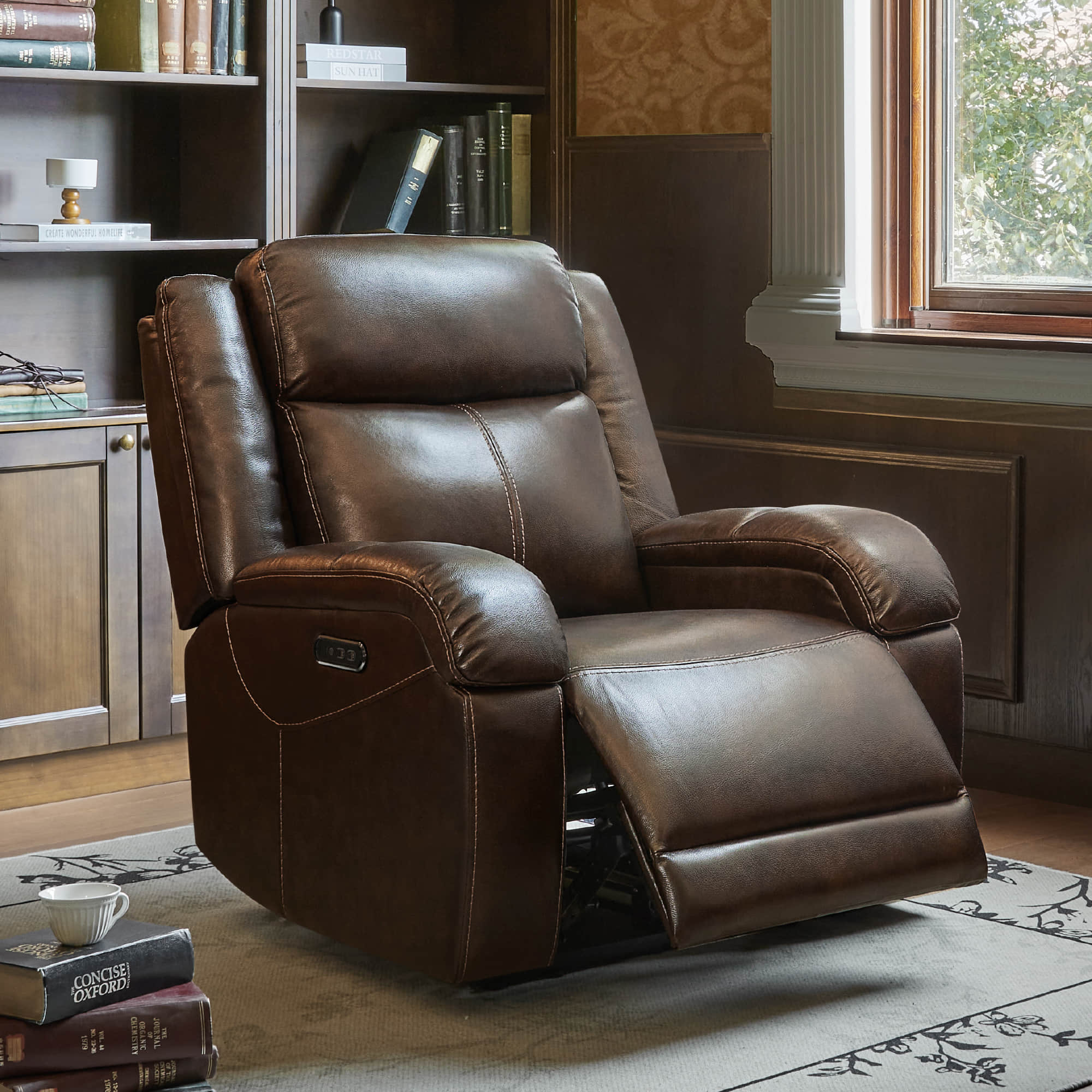 Isaac Genuine Leather Wall Hugger Power Recliner with Power Headrest