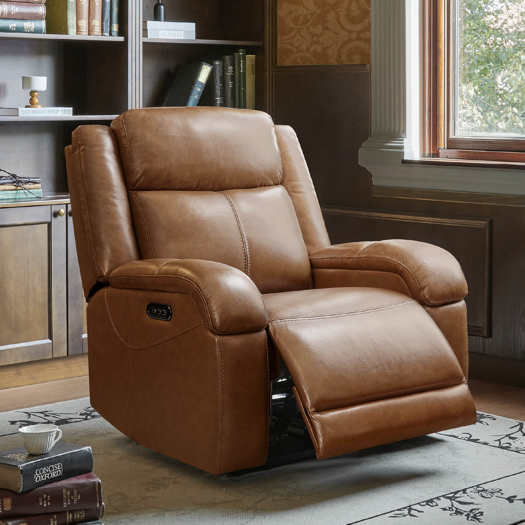 Isaac Genuine Leather Wall Hugger Power Recliner with Power Headrest