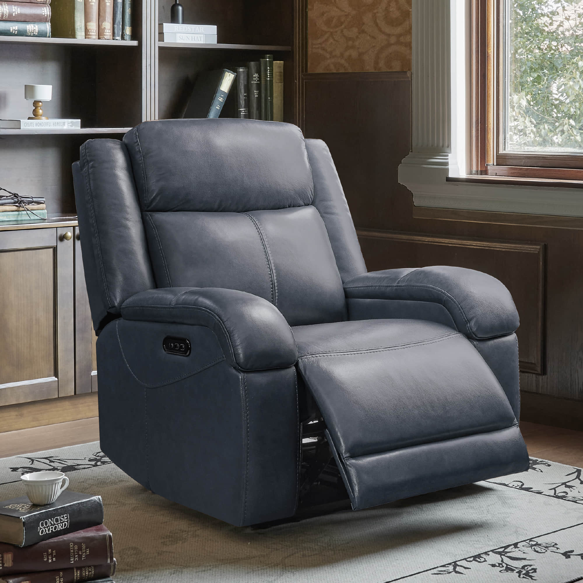 Isaac Genuine Leather Wall Hugger Power Recliner with Power Headrest