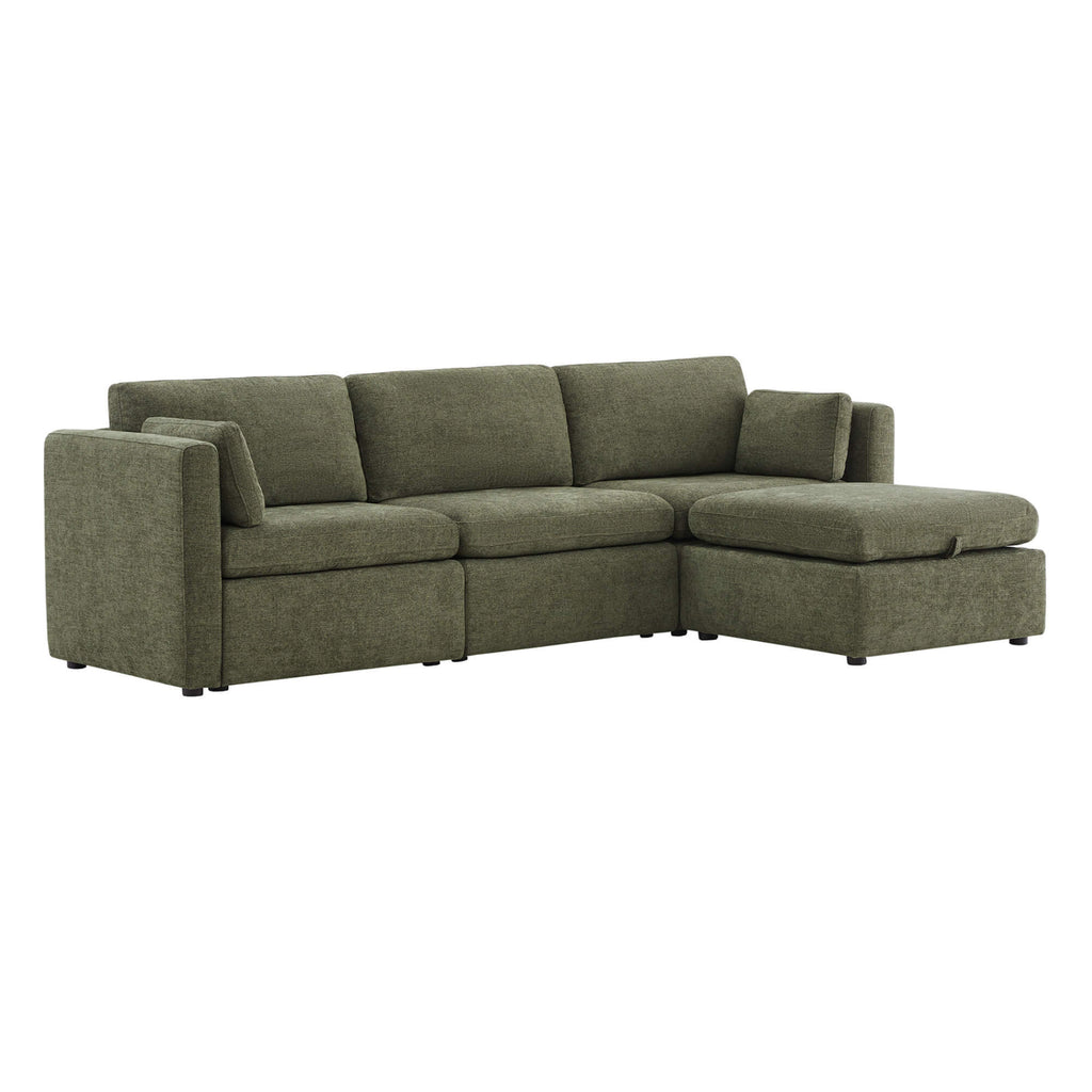 Delaney 4-Seat Modular Sofa Chaise with Storage Ottoman