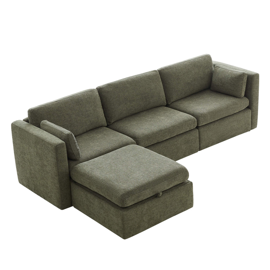 Delaney 4-Seat Modular Sofa Chaise with Storage Ottoman