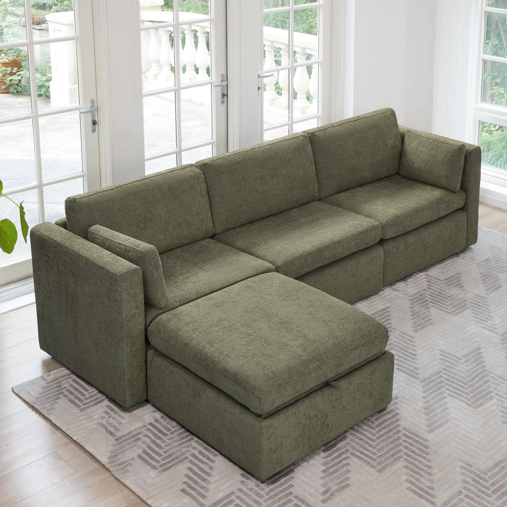 Delaney 4-Seat Modular Sofa Chaise with Storage Ottoman