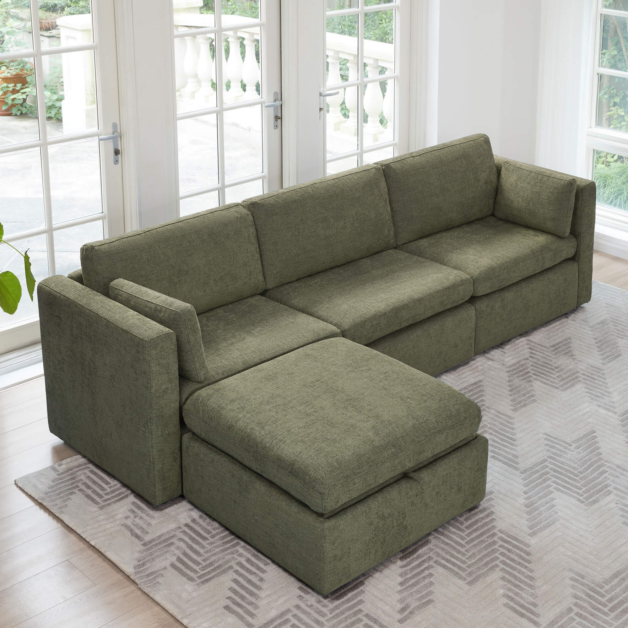 Delaney 4-Seat Modular Sofa Chaise with Storage Ottoman
