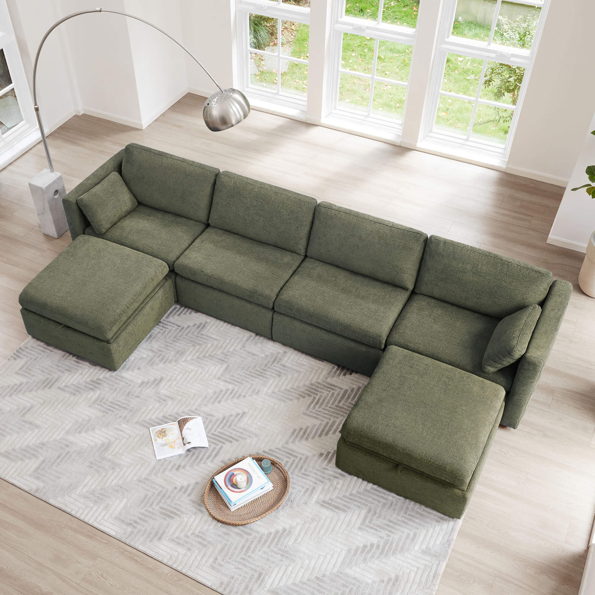 Delaney 6-Seat Modular Sofa Chaise with Storage Ottomans