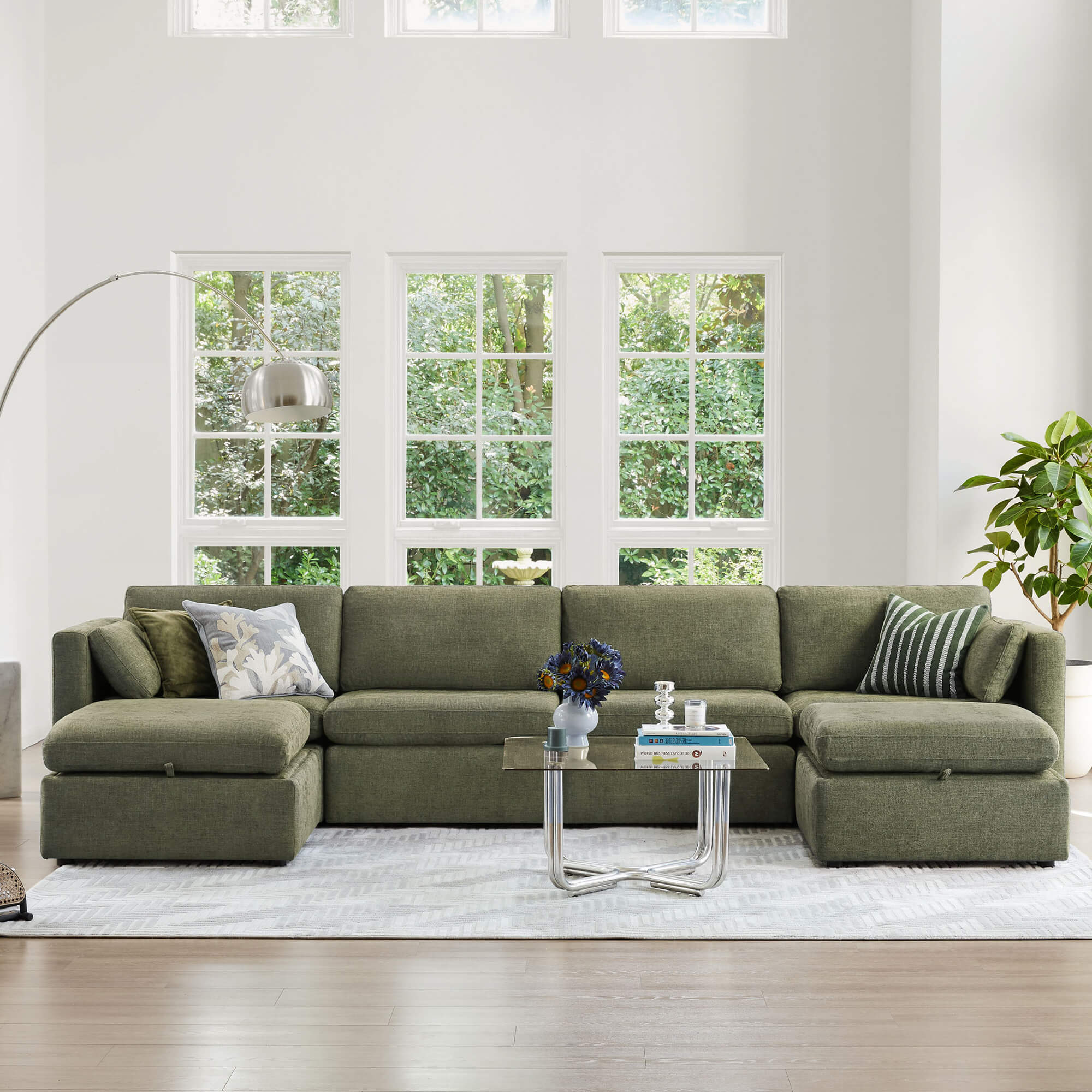 Delaney 6-Seat Modular Sofa Chaise with Storage Ottomans
