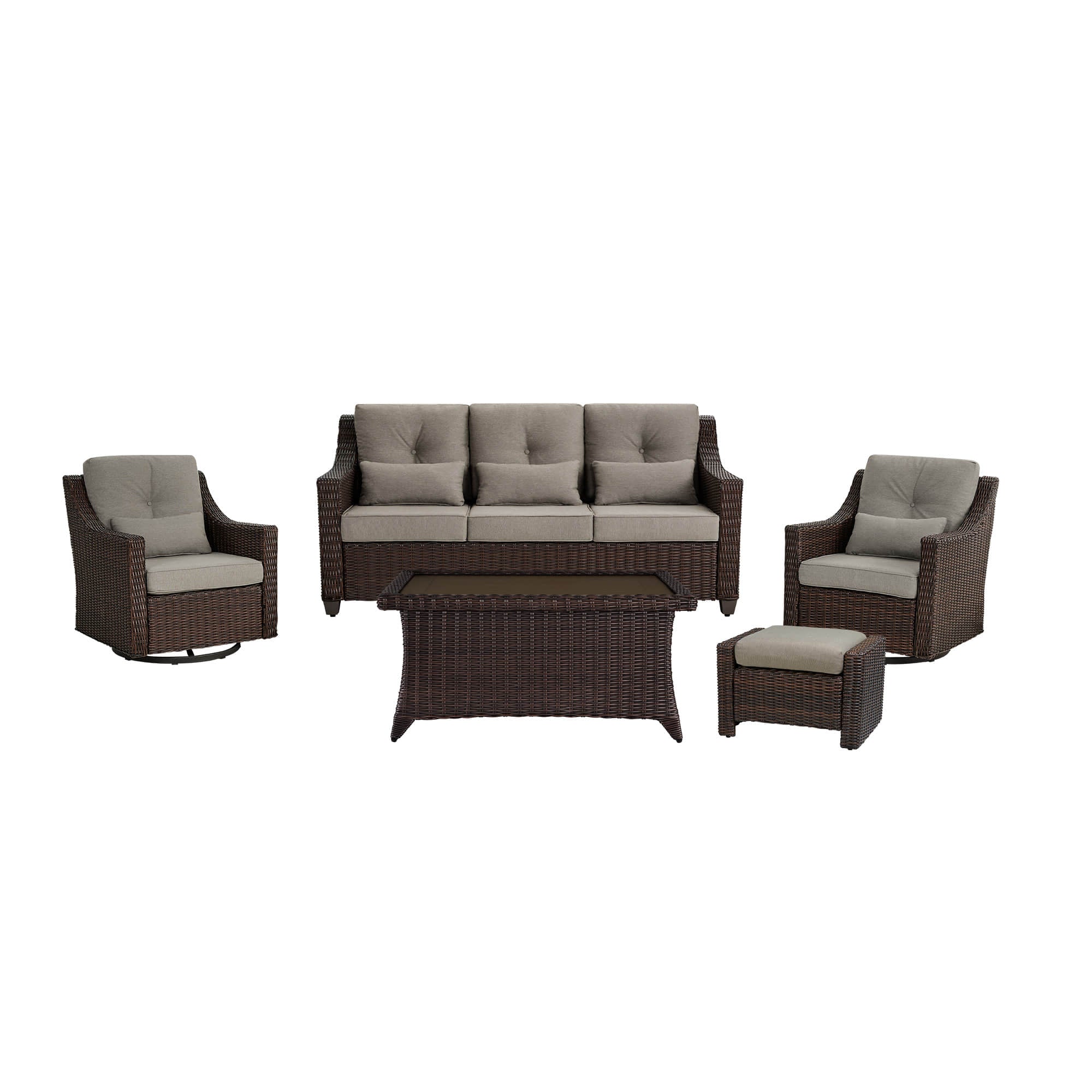 Elara Outdoor Rattan Sofa Set with Rocking Chairs and Coffee Table - 5 Seats