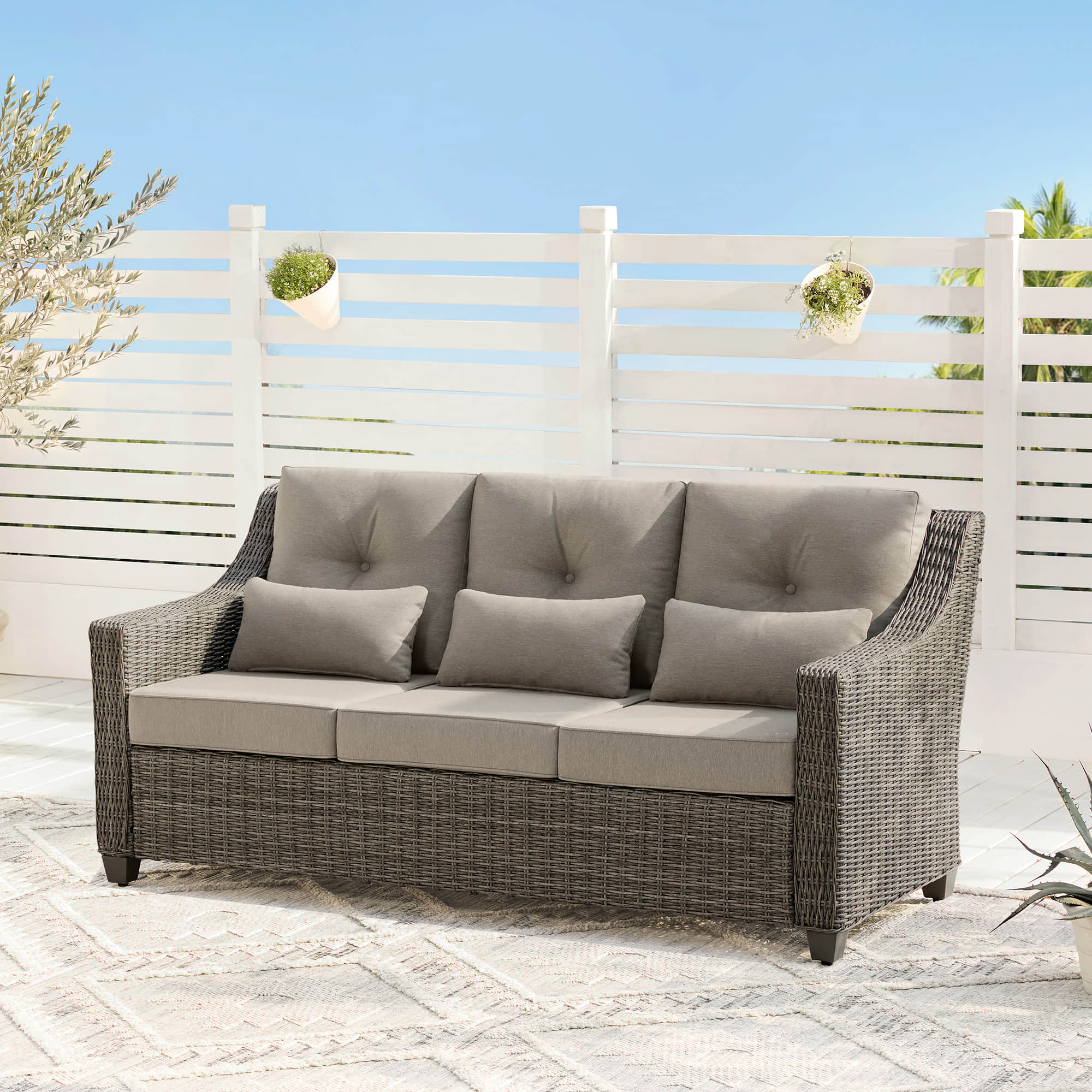 Elara Outdoor Rattan Sofa With Rocking Swivel Armchairs - 5 Seats