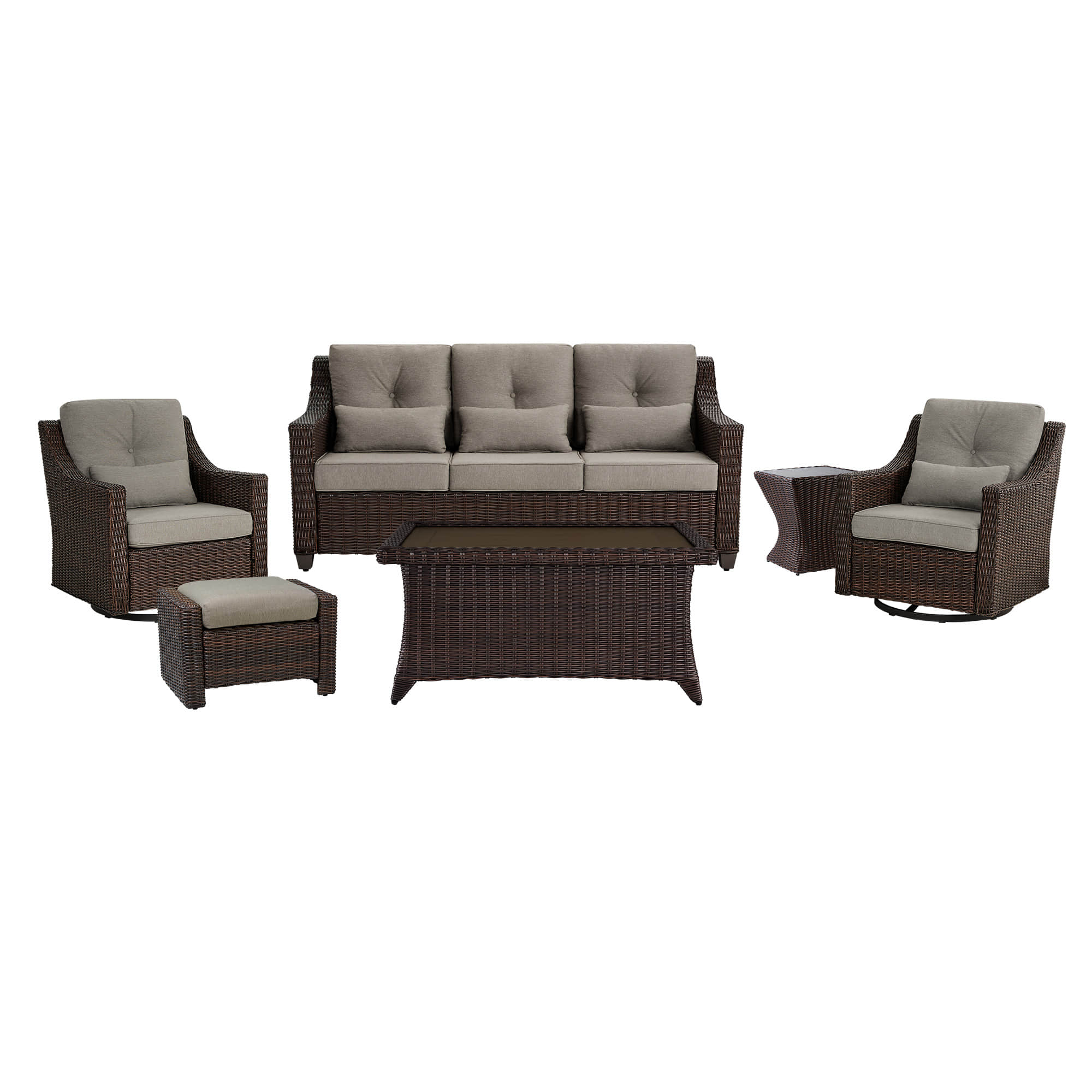 Elara Outdoor Rattan Sofa Set with Rocking Chairs and Coffee Table - 5 Seats