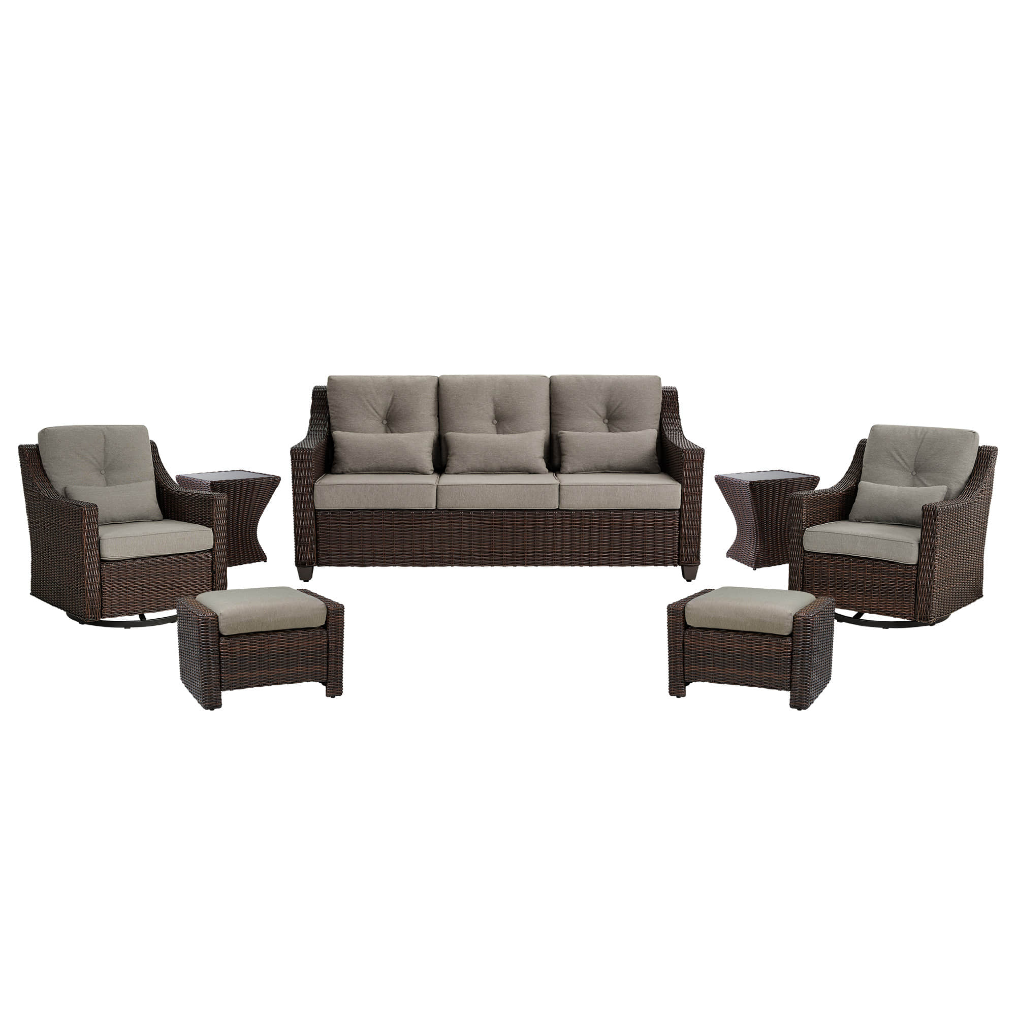 Elara Outdoor Rattan Sofa With Rocking Swivel Armchairs - 5 Seats