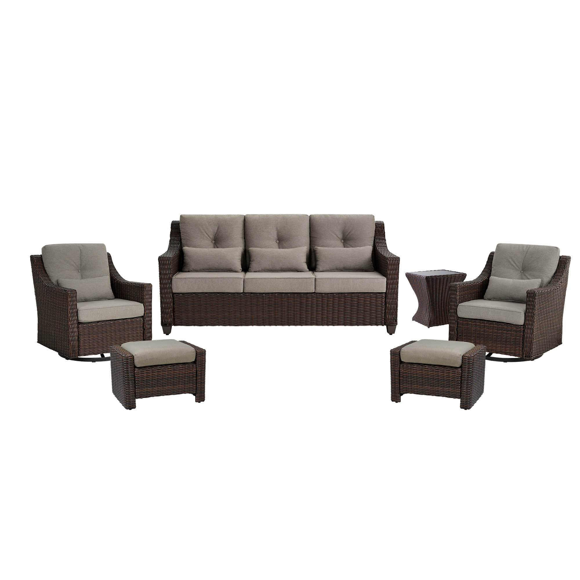 Elara Outdoor Rattan Sofa With Rocking Swivel Armchairs - 5 Seats