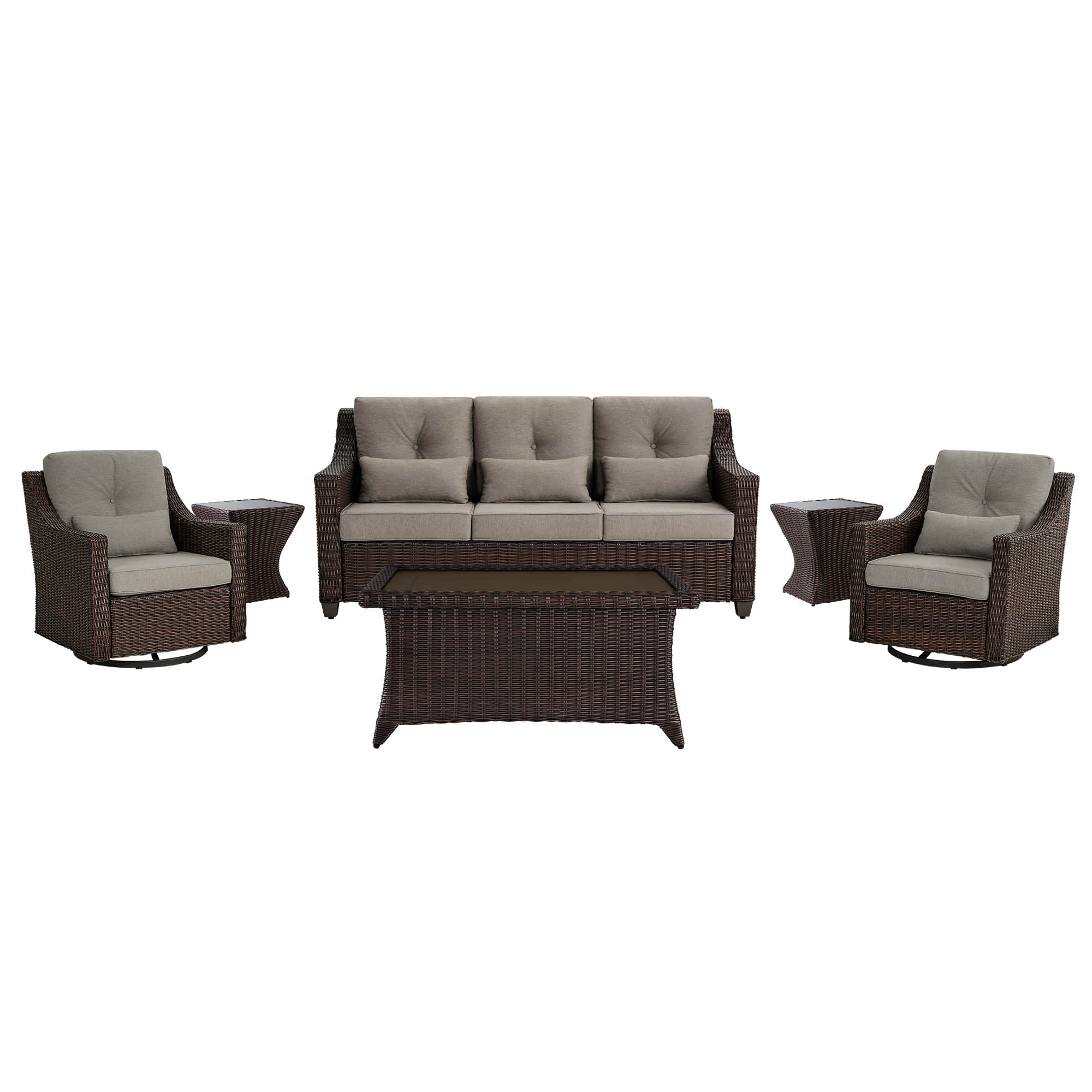 Elara Outdoor Rattan Sofa Set with Rocking Chairs and Coffee Table - 5 Seats
