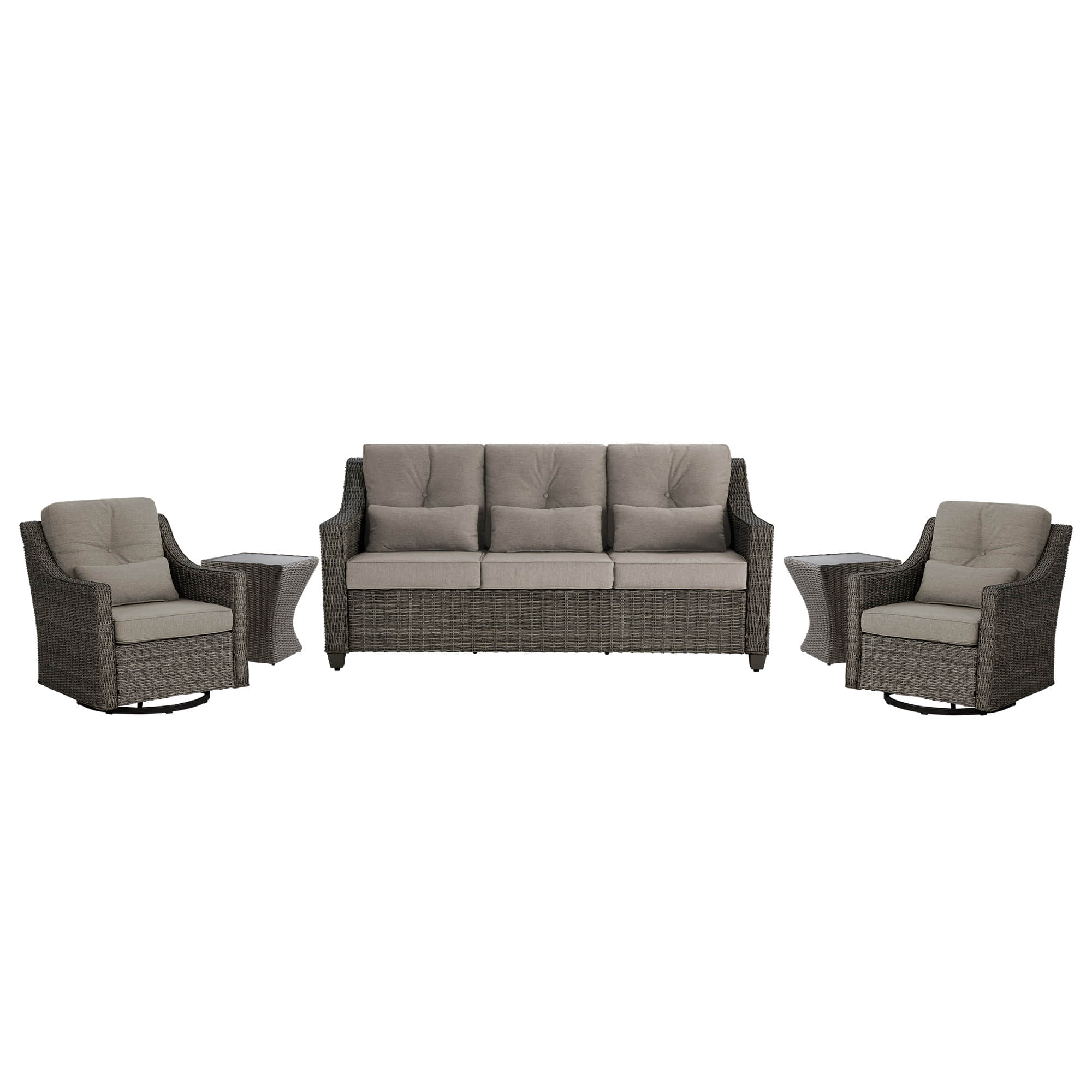 Elara Outdoor Rattan Sofa With Rocking Swivel Armchairs - 5 Seats