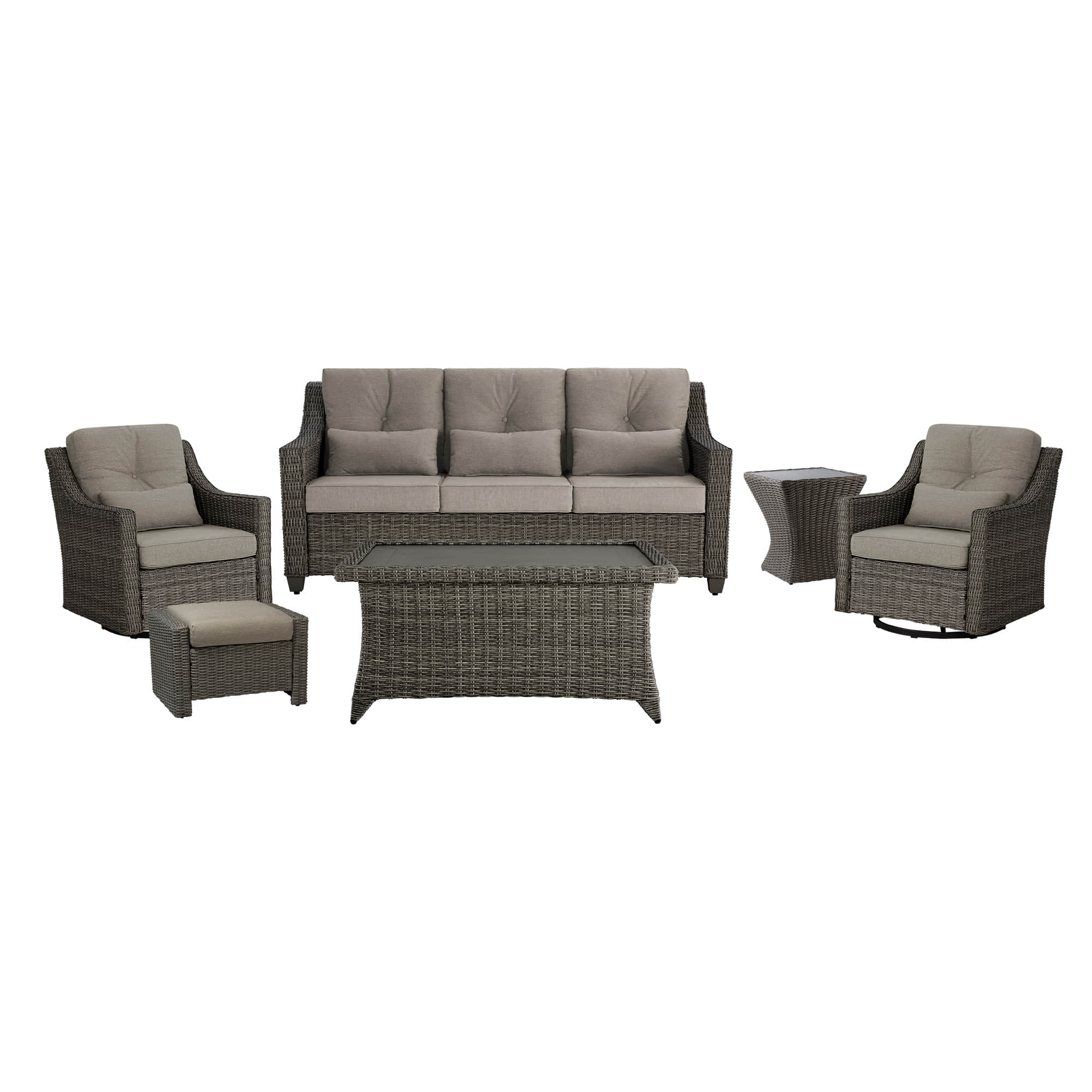 Elara Outdoor Rattan Sofa Set with Rocking Chairs and Coffee Table - 5 Seats