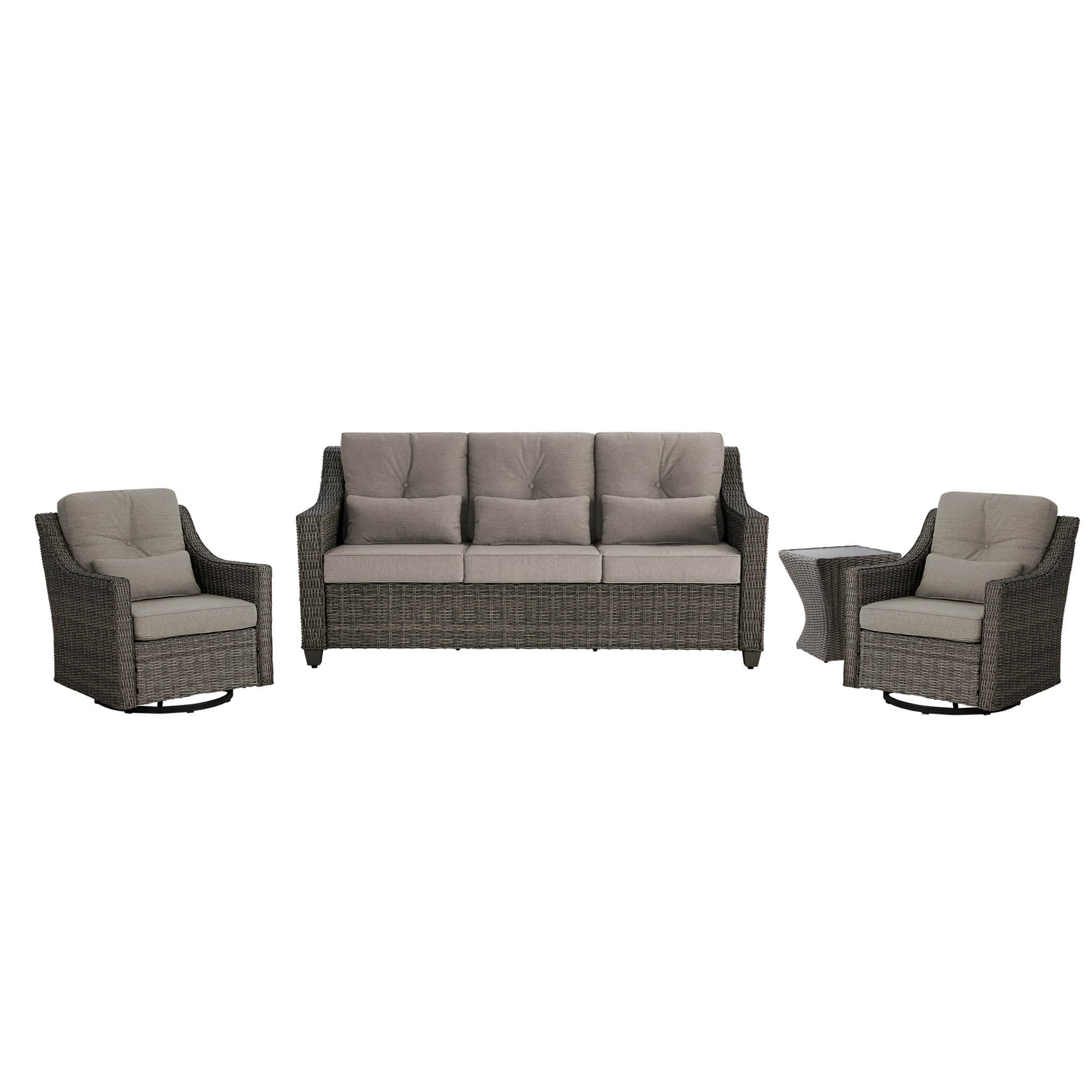 Elara Outdoor Rattan Sofa With Rocking Swivel Armchairs - 5 Seats