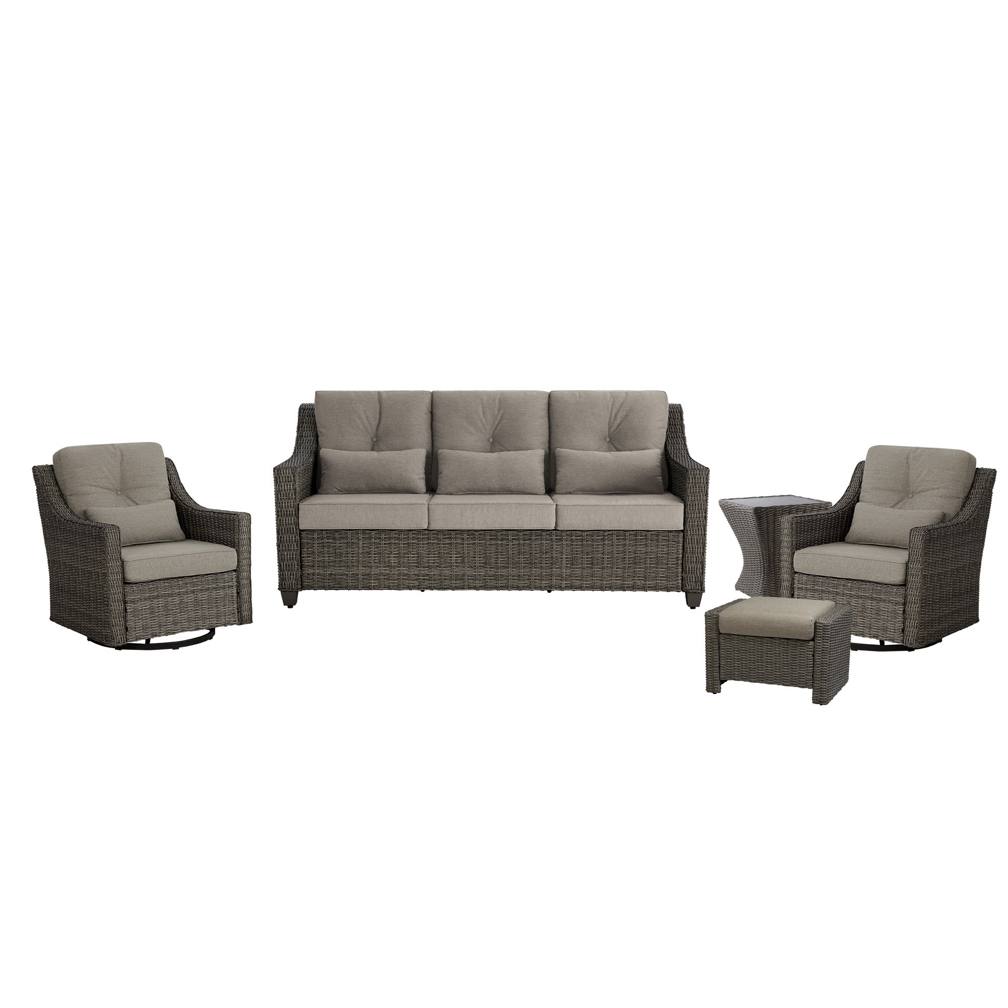 Elara Outdoor Rattan Sofa With Rocking Swivel Armchairs - 5 Seats