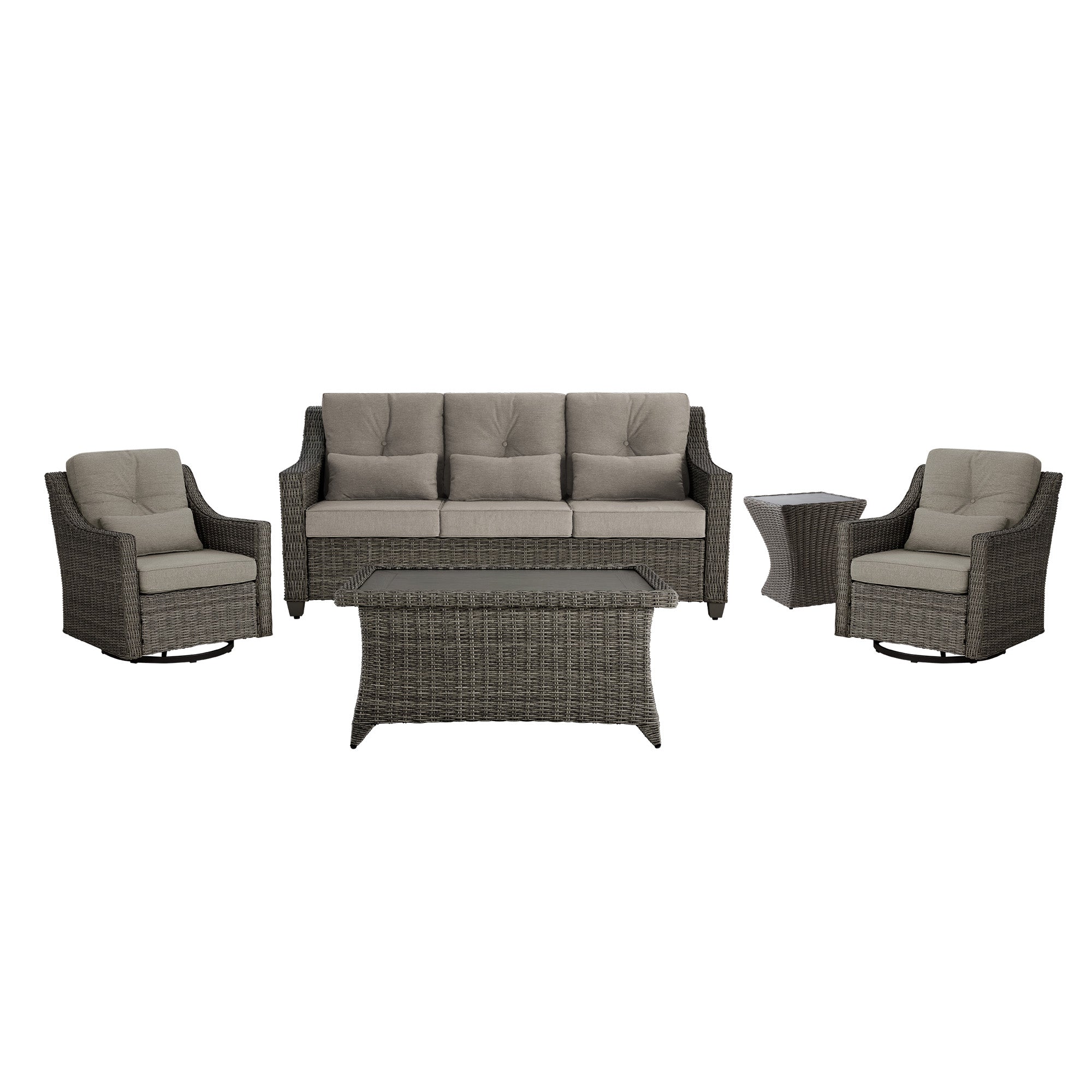 Elara Outdoor Rattan Sofa Set with Rocking Chairs and Coffee Table - 5 Seats
