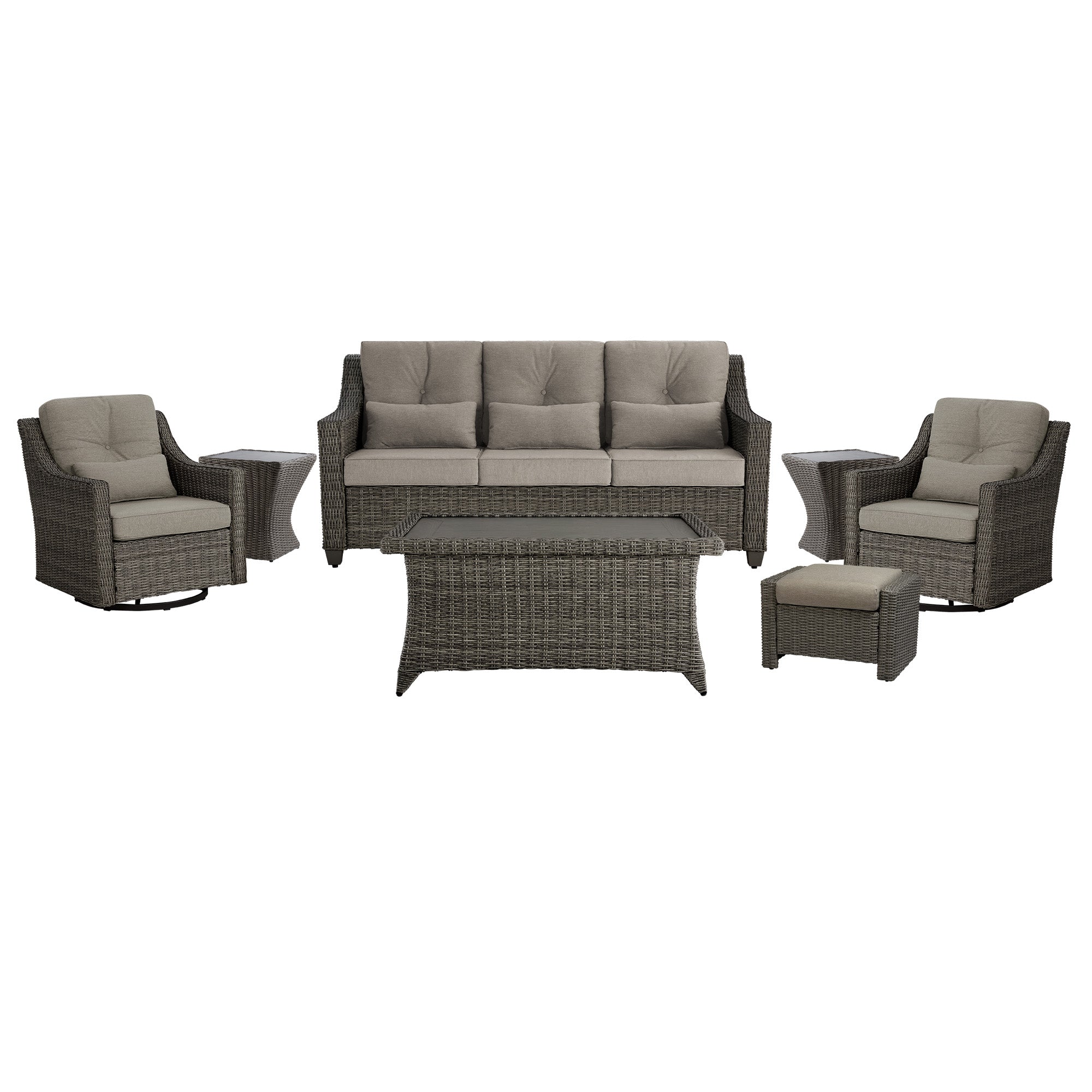 Elara Outdoor Rattan Sofa Set with Rocking Chairs and Coffee Table - 5 Seats