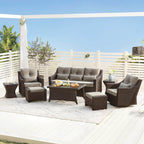 Elara Outdoor Rattan Sofa Set with Rocking Chairs and Coffee Table - 5 Seats