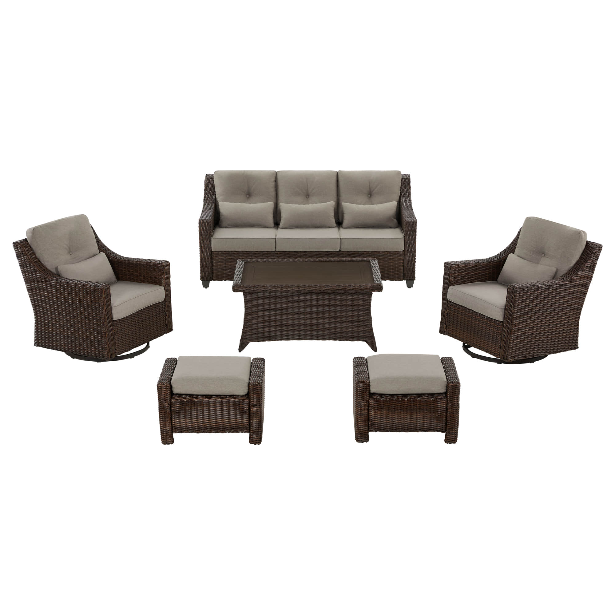 Elara Outdoor Rattan Sofa Set with Rocking Chairs and Coffee Table - 5 Seats